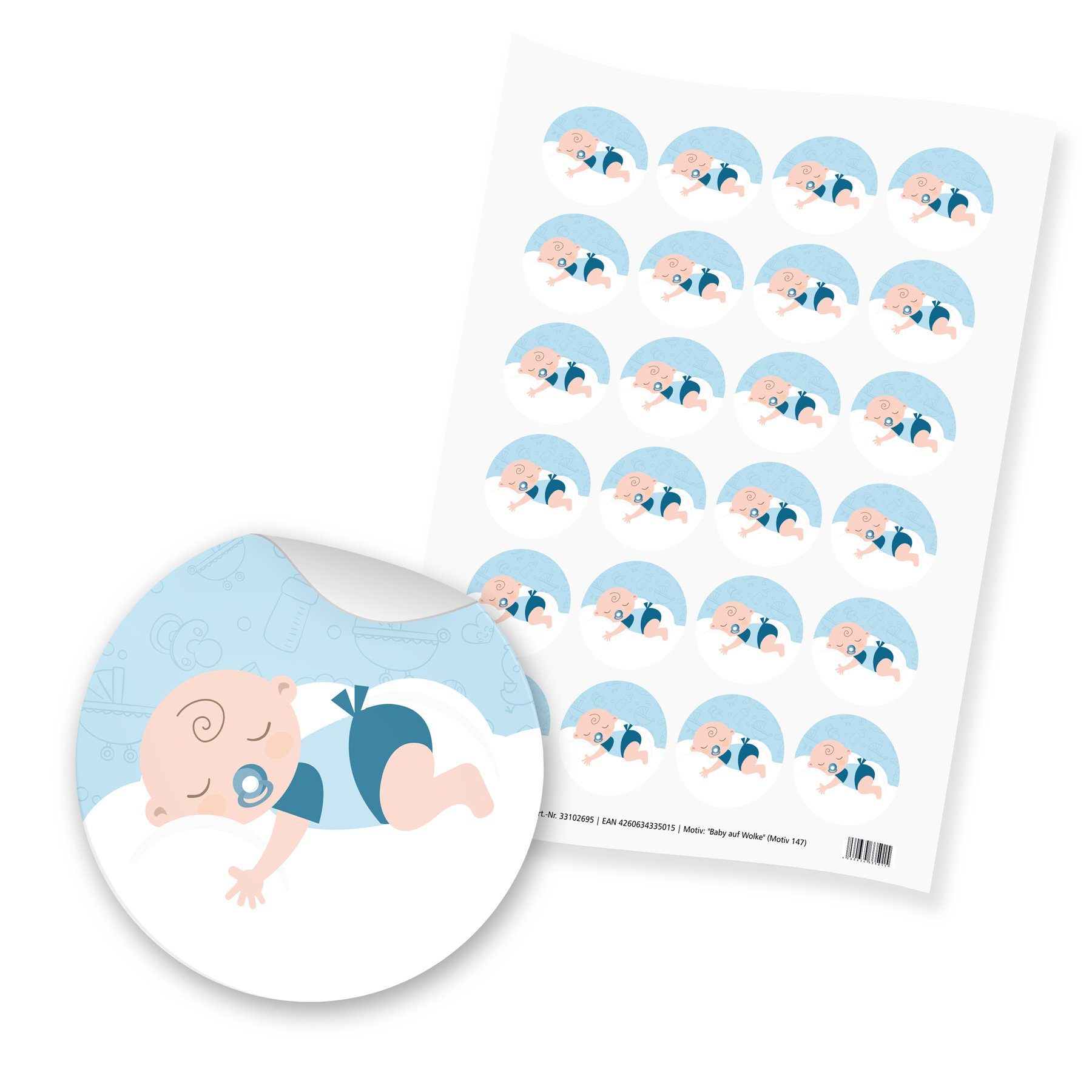itenga Aufkleber itenga 24x Sticker "Baby auf Wolke" (Motiv 147) hellblau pastell
