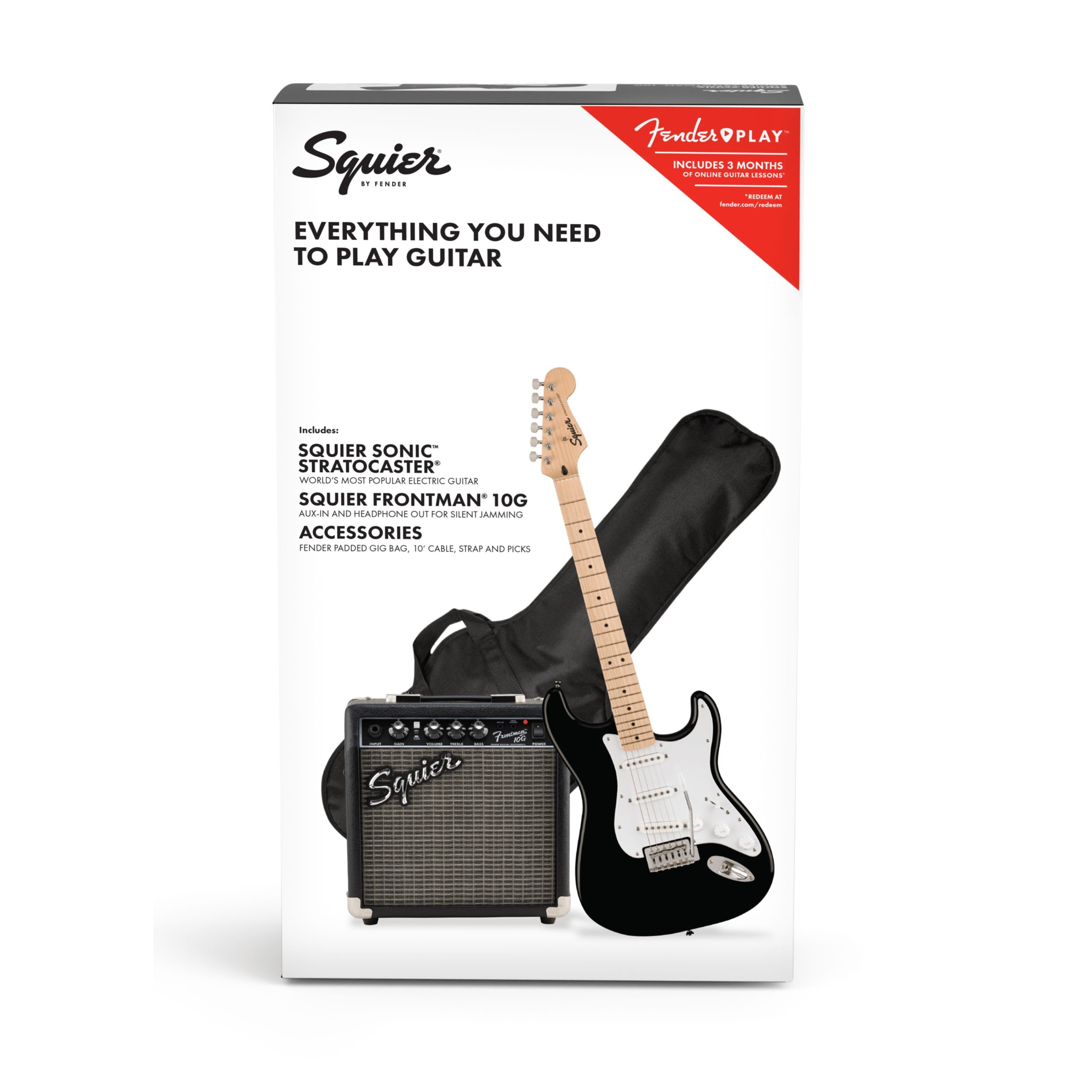 Squier E-Gitarre, E-Gitarren, E-Gitarren-Sets, Sonic Series Stratocaster Pack MN Black - E-Gitarren Anfänger Set