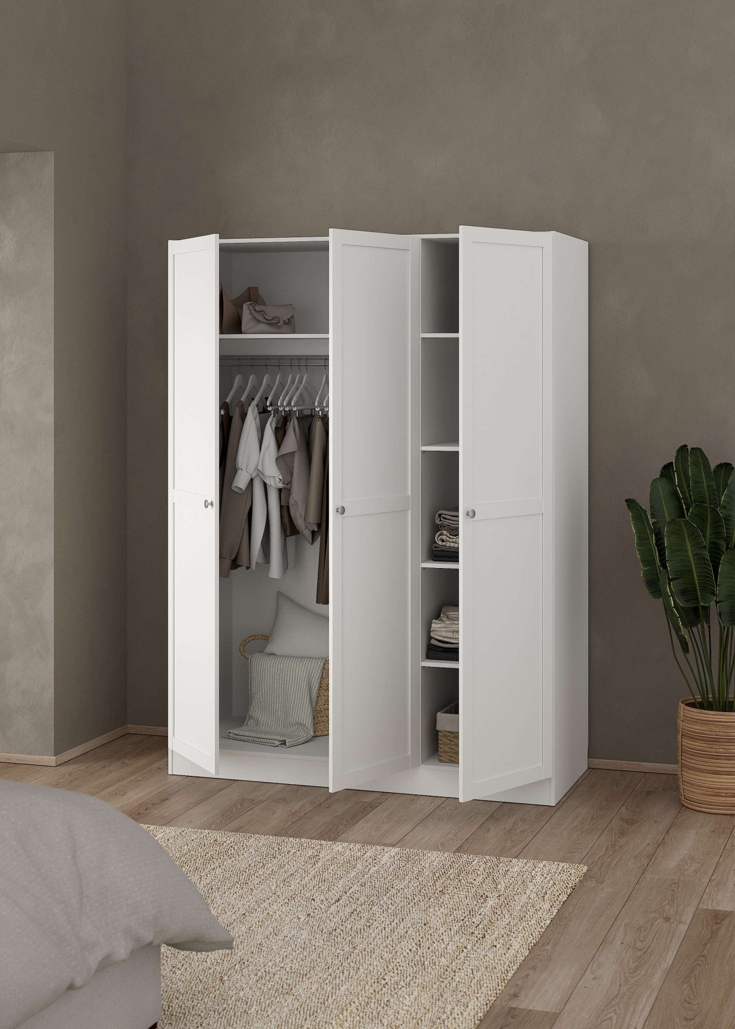 Home affaire Kleiderschrank Billund, skandinavischen Design & viel Stauraum, 2 Breiten 145/195 cm Viel Stauraum mit Böden & Kleiderstange, praktische Aufteilung