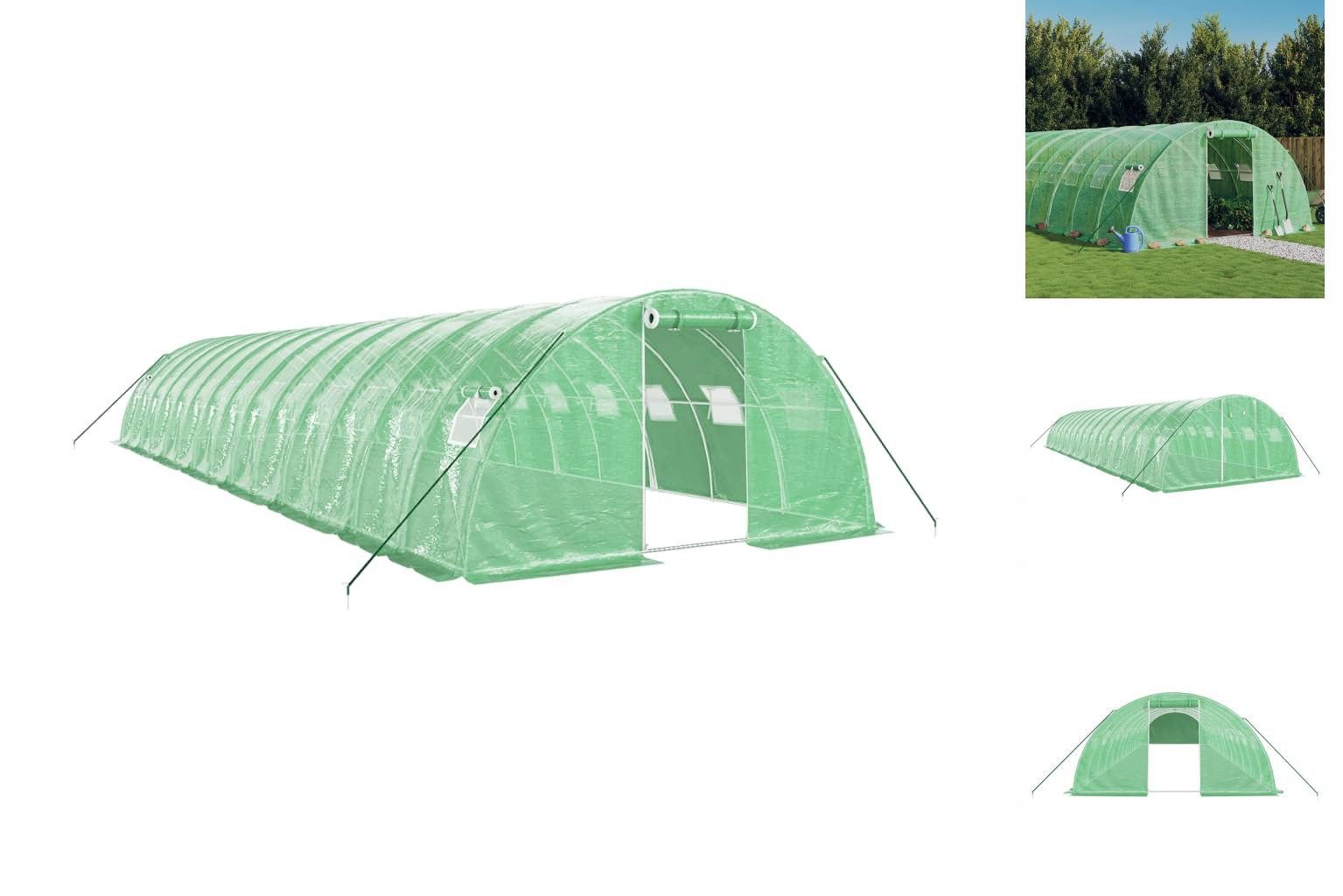 vidaXL Gewächshaus Foliengewächshaus Treibhaus Gewächshaus mit Stahlrahmen Grün 56 m² 14x grün | Rabatt: 24%
