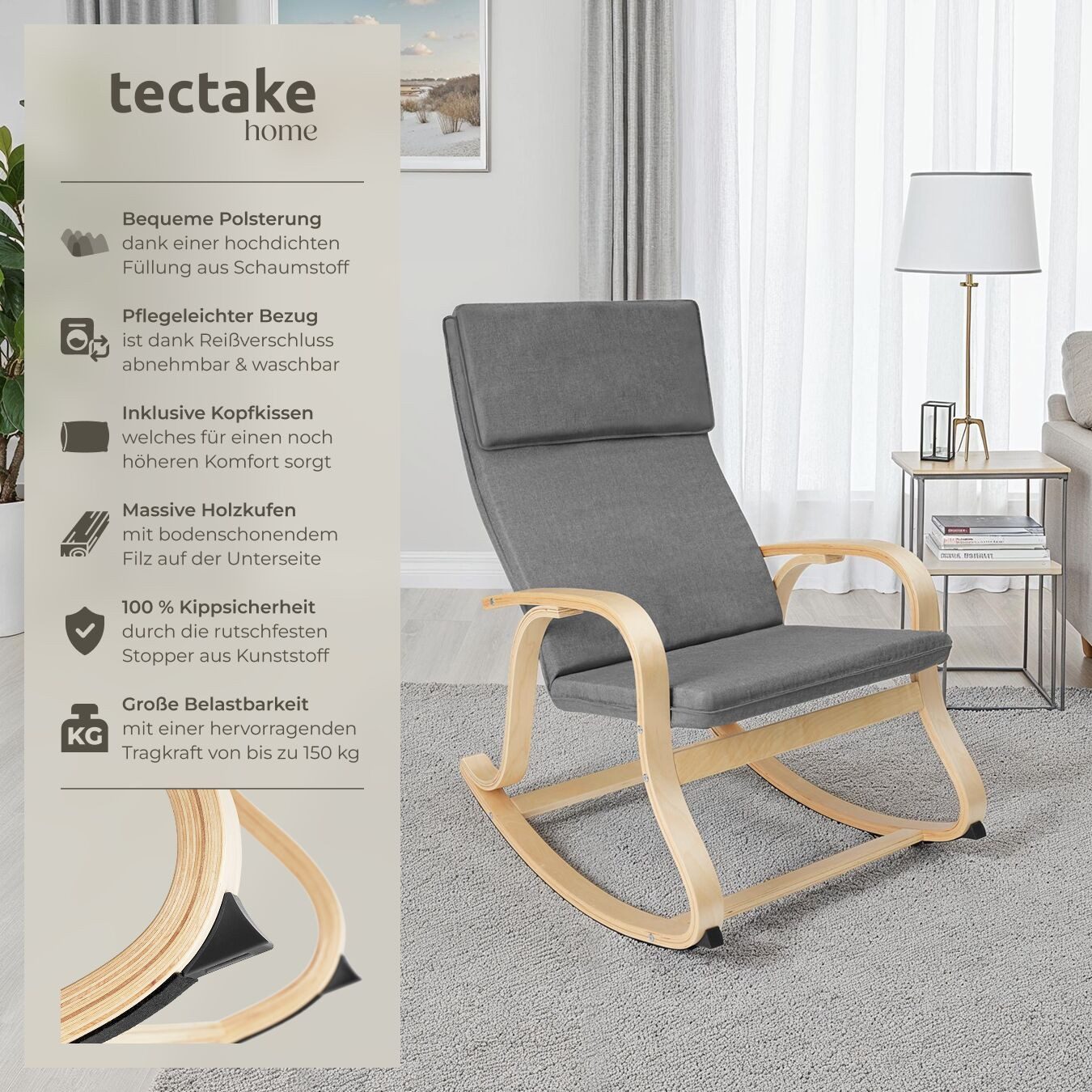tectake Schaukelstuhl Relaxsessel Roca aus Birkenholz 150kg (Set, 1 St), Ge günstig online kaufen