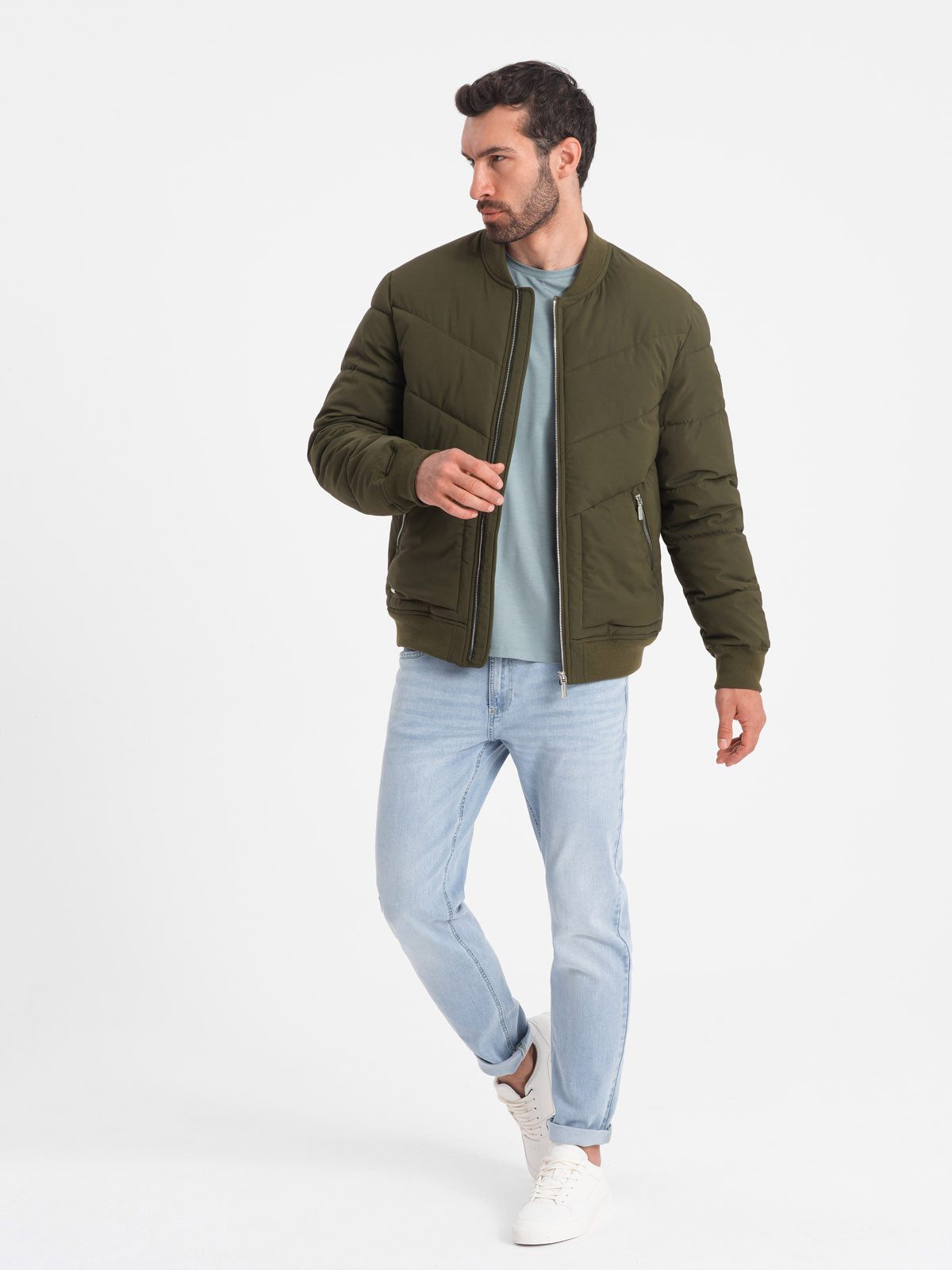 OMBRE Bomberjacke Gesteppte Herren-Bomberjacke mit Metallreißverschlüssen