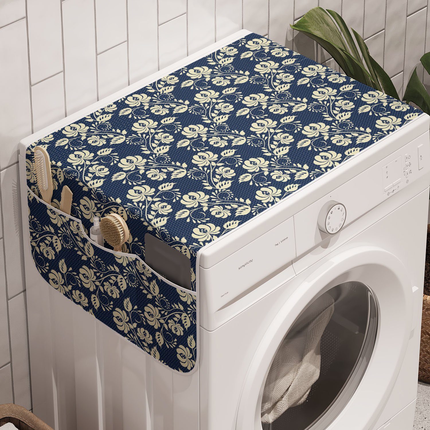 Abakuhaus Badorganizer Anti-Rutsch-Stoffabdeckung für Waschmaschine und Trockner, Blumen Vintage Blätter und Blüten