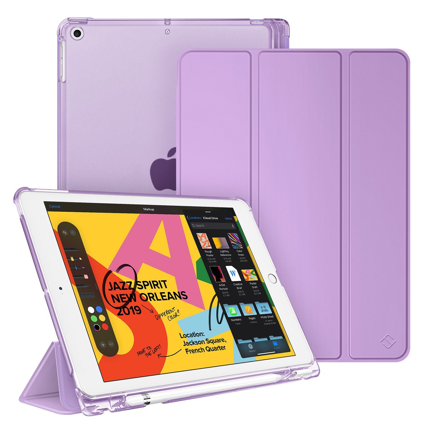 Fintie Tablet-Hülle für iPad 9. Gen 2021/8. Gen 2020/7. Gen 2019 10.2 Zoll mit Stifthalter, ultradünne leichte Case mit transparenter Rückseite & Auto Schlaf/Wach