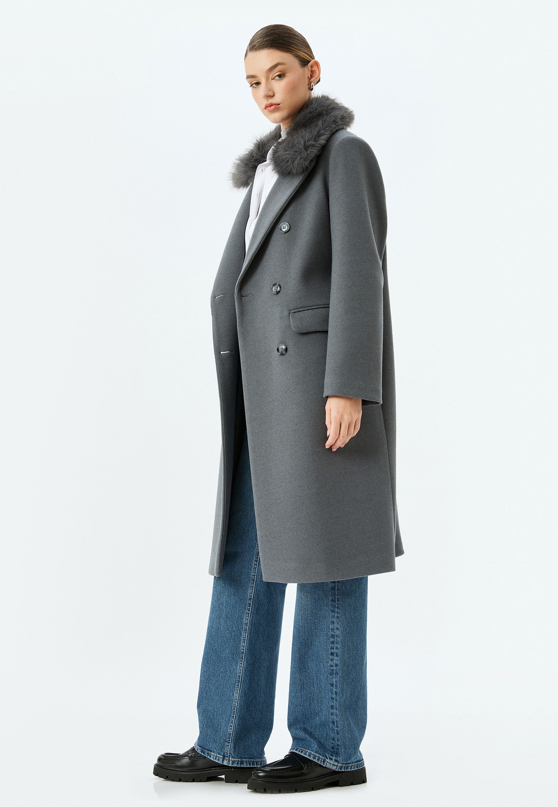Koton Fellimitatmantel Regular Mit Knöpfen Fellimitatmantel