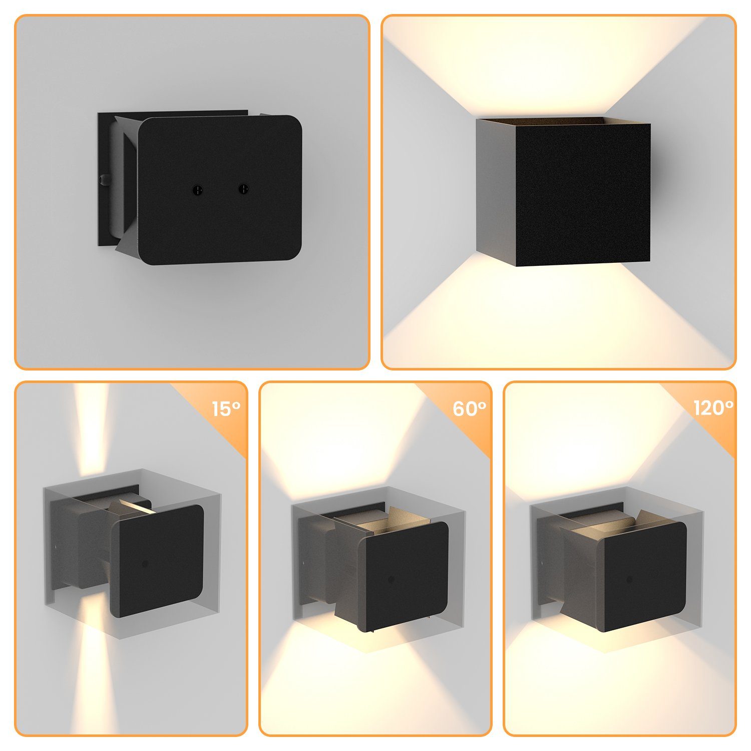 Nettlife LED Wandleuchte Innen Wandlampe Schwarz 5W 2ER, 65, LED fest integriert, Warmweiß, Flur Wohnzimmer Schlafzimmer