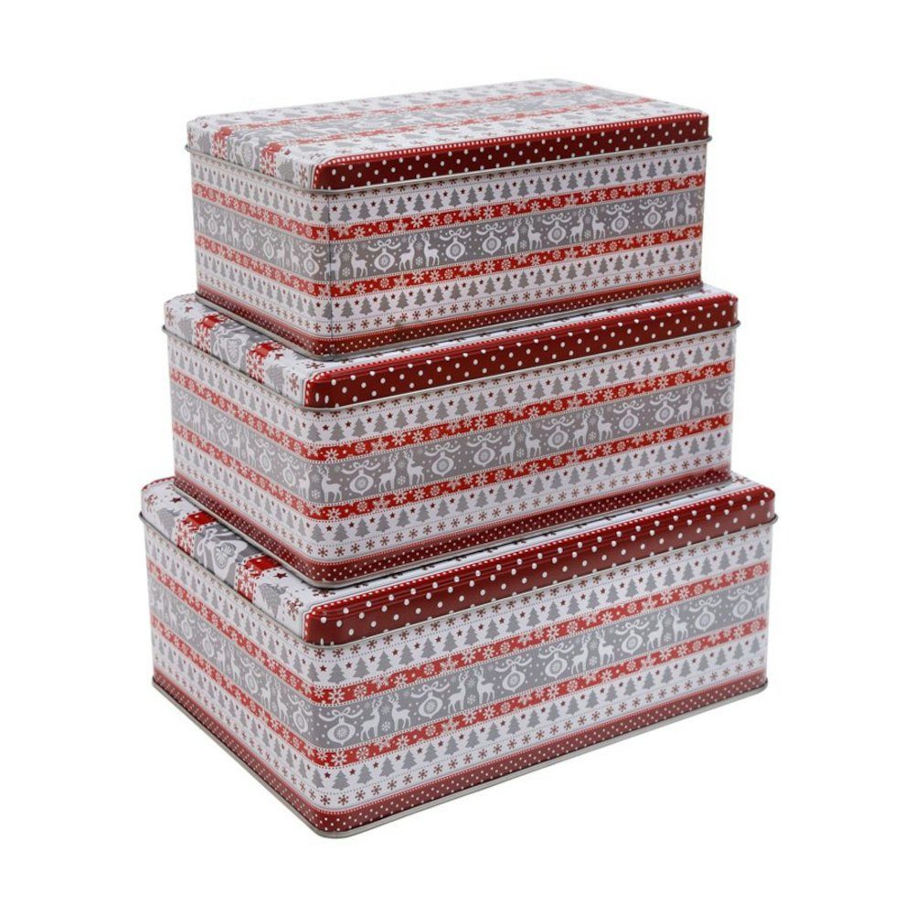 Haushalt International Keksdose, Metall, Set (3-tlg) - Rechteckig - Weihnachten - Classic X-MAS