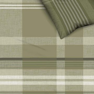 Bettwäsche Biber Beyond in 200x200 + 2x 80x80 cm Streifen khaki, Kaeppel, Feinbiber, 3 teilig, Wendebettwäsche aus 100% Baumwolle