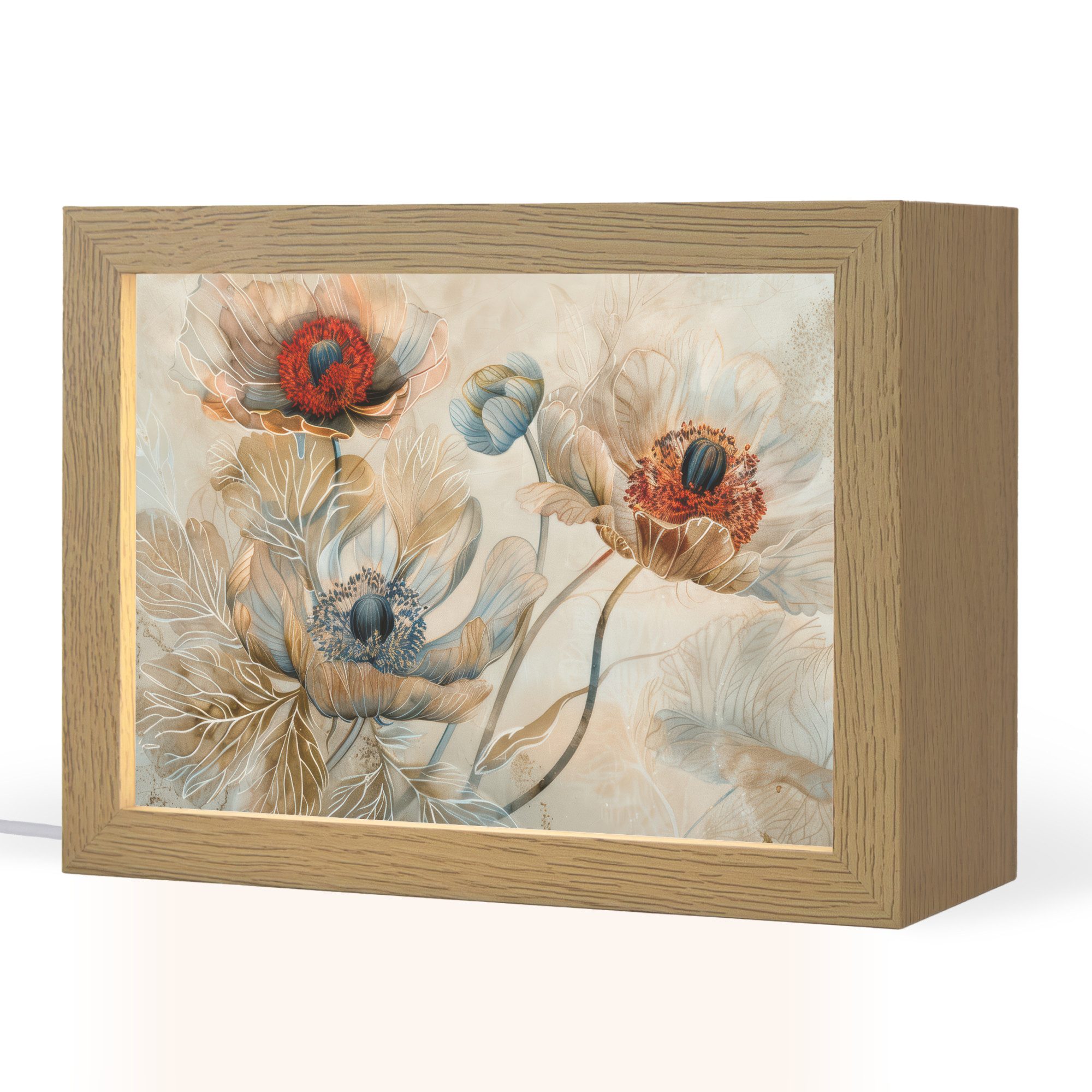 OnlyWow Tischleuchte Blumen - Beige - Modern - Illustration, Dimmbar, Farbwechsel, LED, Warmweiß, Kaltweiß, Neutralweiß Einstellbar, Tischlampe, Schreibtischlampe, Desk, Dimmbar, mit Kabel, LED