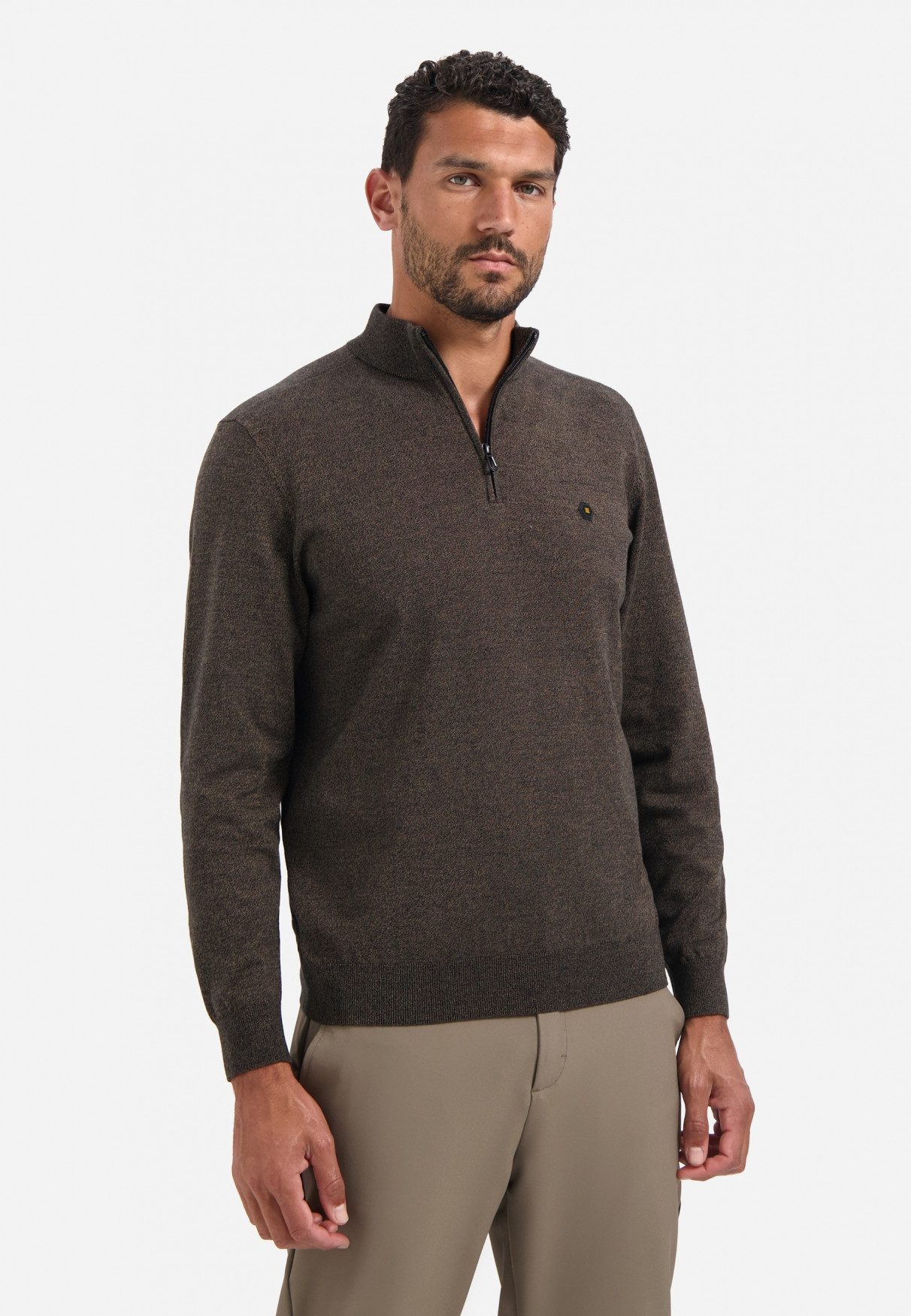 NO EXCESS Strickpullover Pullover Half Zip 2 Coloured Melang