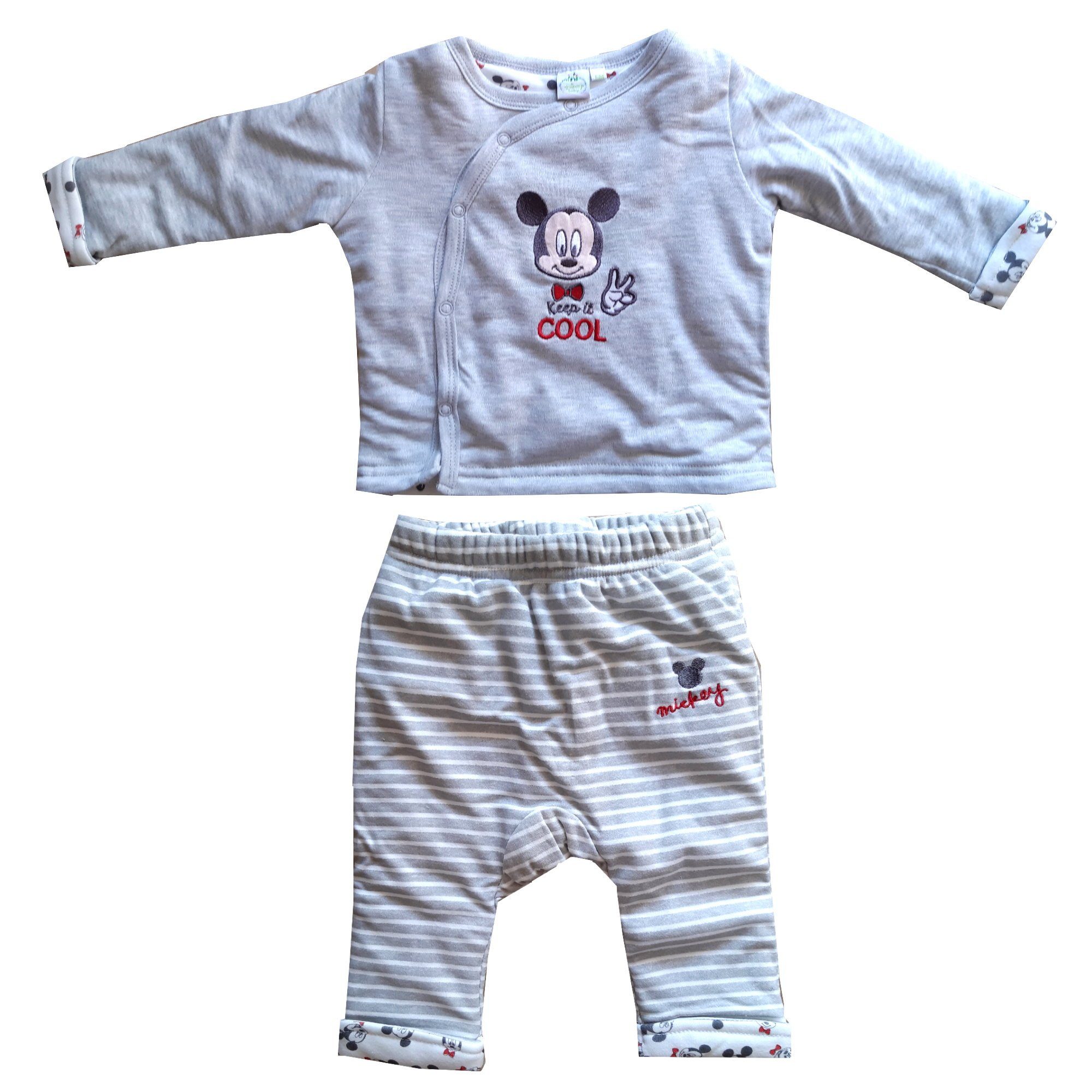 Disney Mickey Mouse Langarmshirt & Hose Disney Mickey Baby Kombination, Hose + Shirt wattiert, grau, Gr. 68-92 | Shirt-Sets