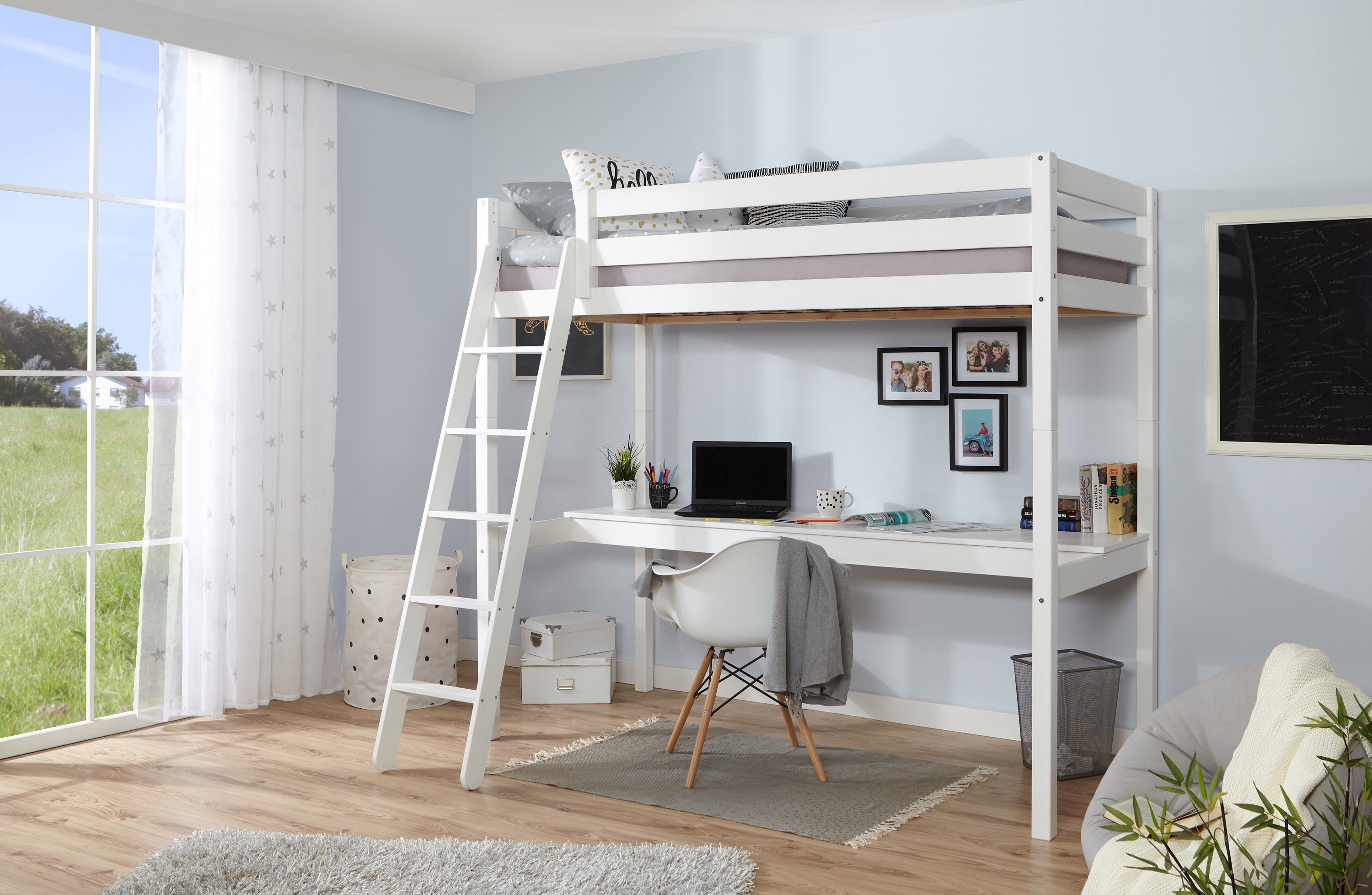 Ticaa Hochbett Hochbett „Felix“ mit Schreibtisch Kiefer massiv Optimale Rau günstig online kaufen