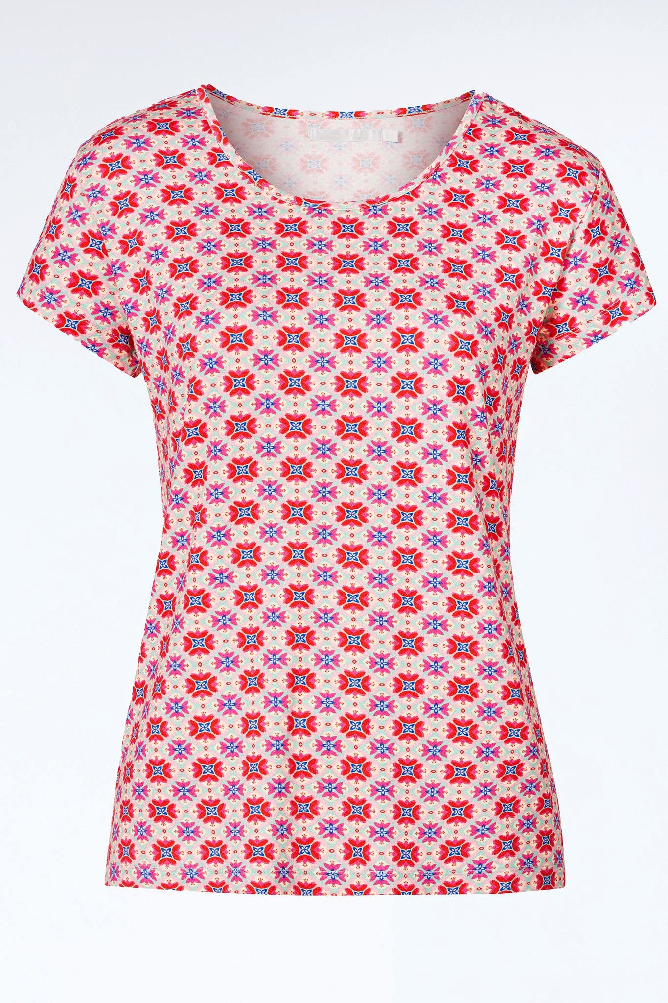 Himalaya Clothing Kurzarmshirt T-Shirt Damen mit lebendigem, geometrischem Alloverprint aus Viskose Damen Oberteil mit seidig, kühlem Tragegefühl
