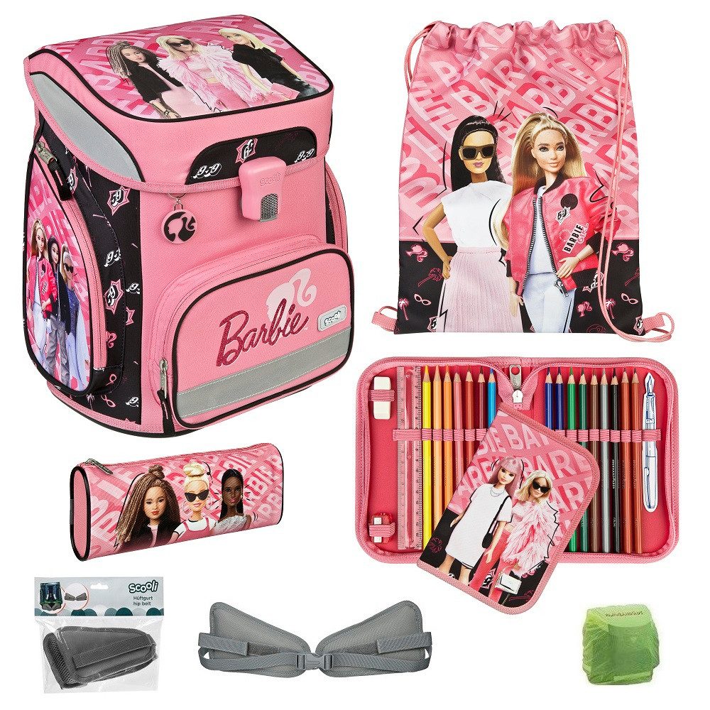 Scooli Schulranzen EasyFit (Set, 6-tlg., inkl. Federmäppchen und Hüftgurt), BARBIE Mattel Pink