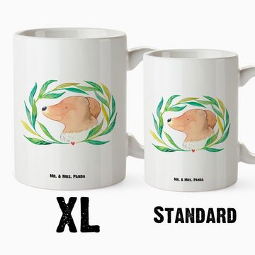 Mr. & Mrs. Panda Tasse Hund Blumen - Weiß - Geschenk, Sprüche, niedlich, Hunde, XL Becher, J, XL Tasse Keramik, Großes Füllvolumen