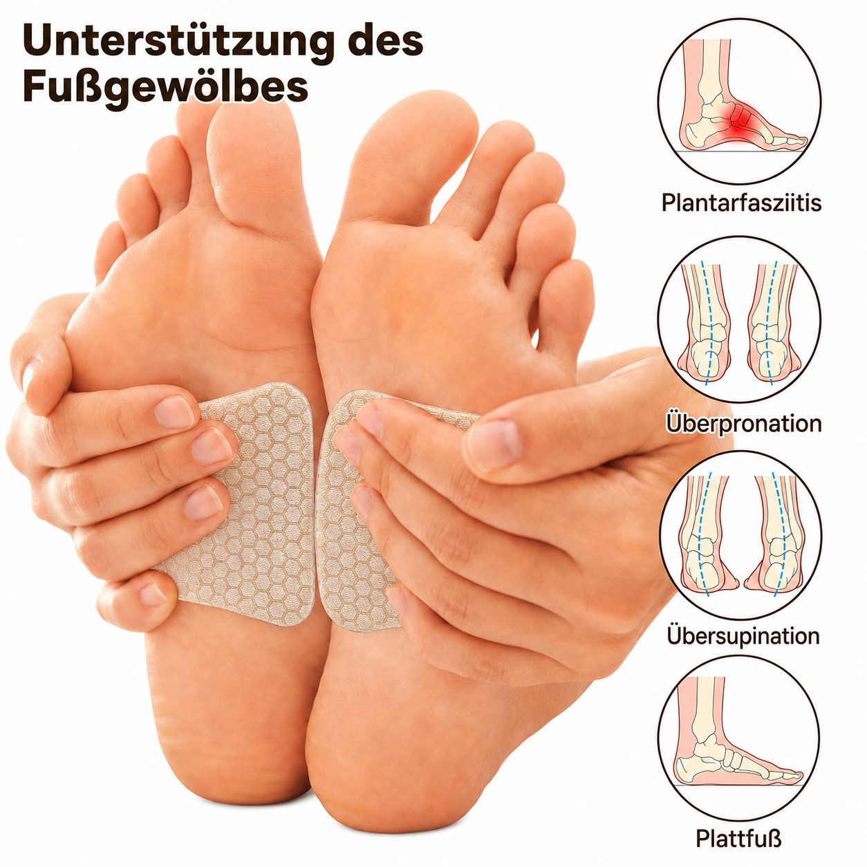 COOL-i ® Einlegesohlen 2 Paar Gel Fußgewölbe Pads, selbstklebende Fußgewölbeunterstützung, zuschneidbar, wiederverwendbar, transparent – Bild 3 von 5