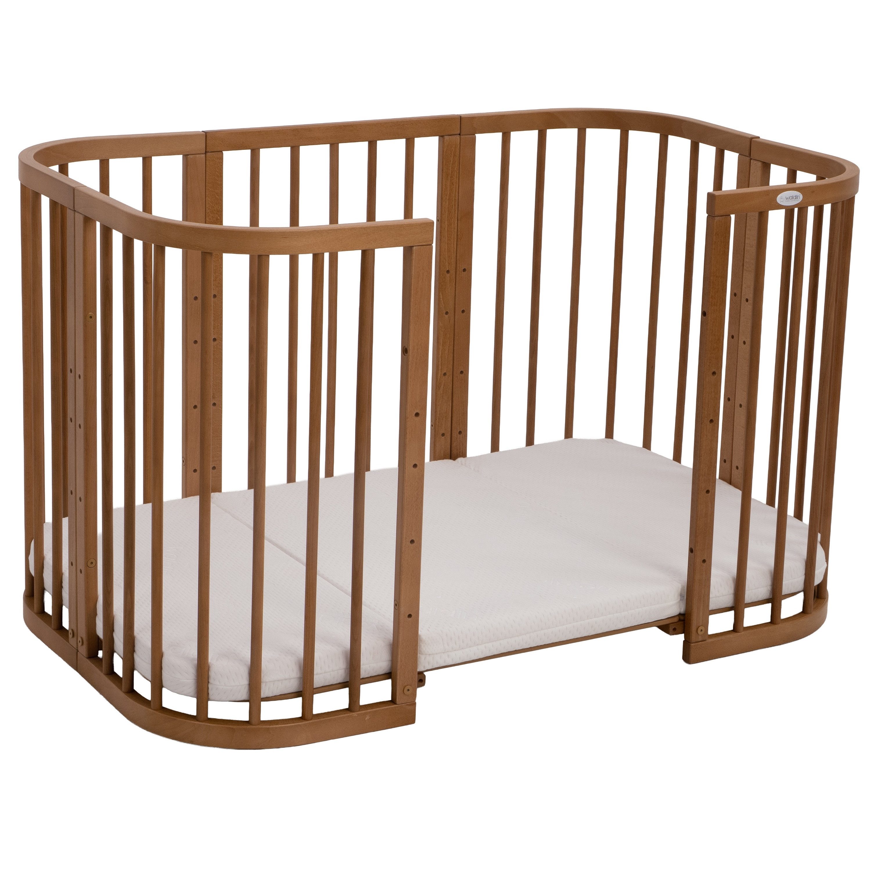 Waldin Babybett Mobiles Babybett aus Holz 7in1 mit Matratze, mitwachsend