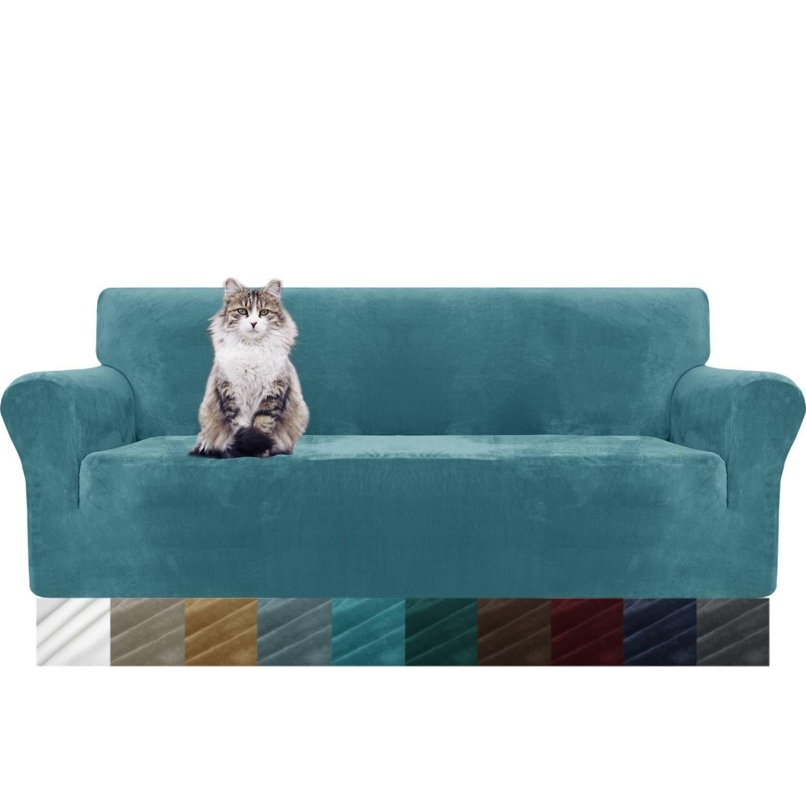 Diwzbyn Sofahusse Velvet Sofabezüge 1/2/3/4-Sitzer Stretch rutschfeste Couchbezug, für Hunde Katze Haustierfreundlich