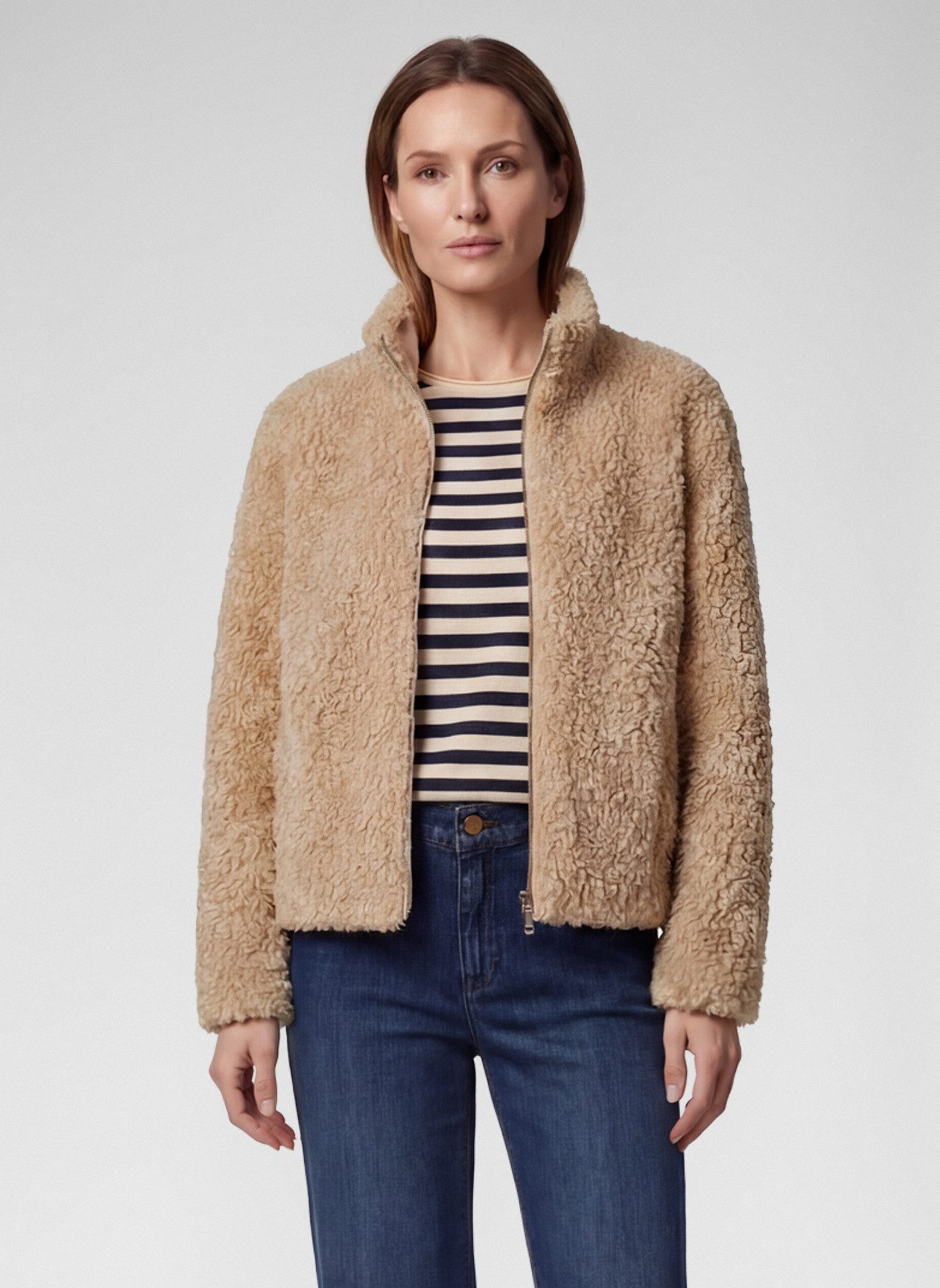 Rabe Fellimitatjacke im Teddyplüsch-Look und mit Stehkragen