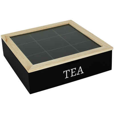 Koopman Teebox Teekiste 9 Fächer Eingriff TEA Farbwahl Teekasten Teebeutelbox, Tee Dose Kiste Box Tee-Beutel Teesorten Teebeutel Holzteebox Holz