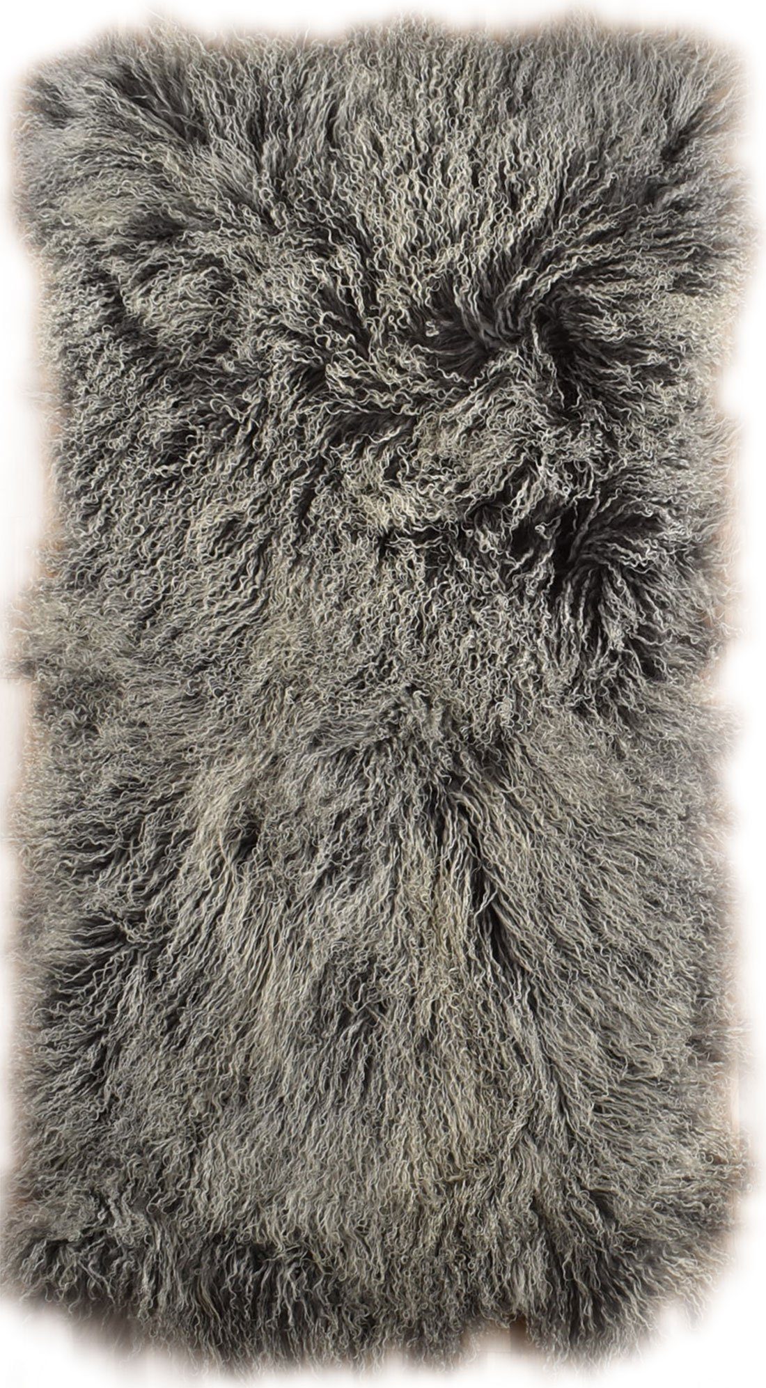 KUHFELL online & NOMAD Naturhaarbettdecke TIBET LAMMFELL PLAID DECKE ÜBERWURF 60 x 120 cm GRAU WEIß
