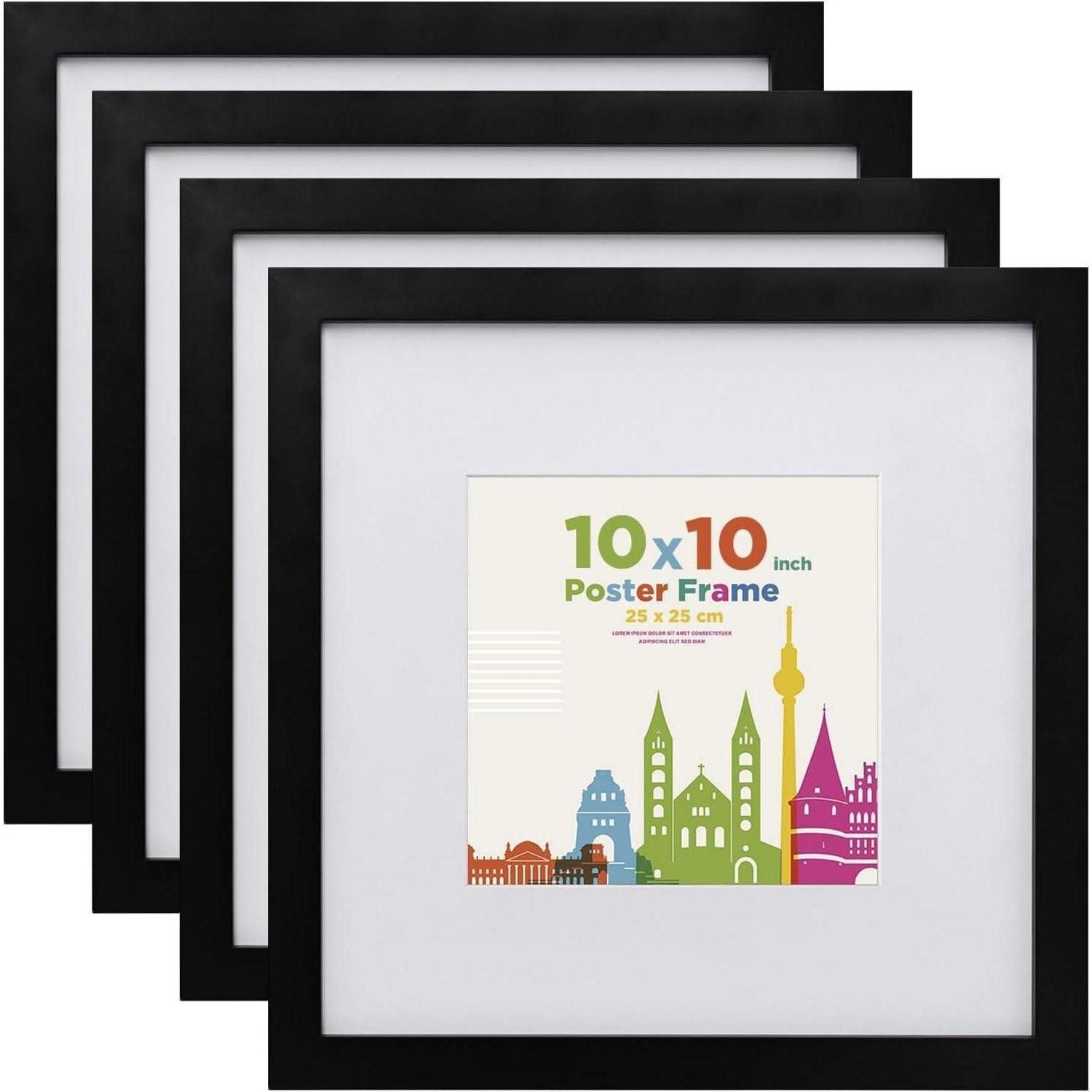 Bilderrahmen-Set Bilderrahmen Holz Acrylglas Passepartout 15x15 25x25 cm 4er Schwarz