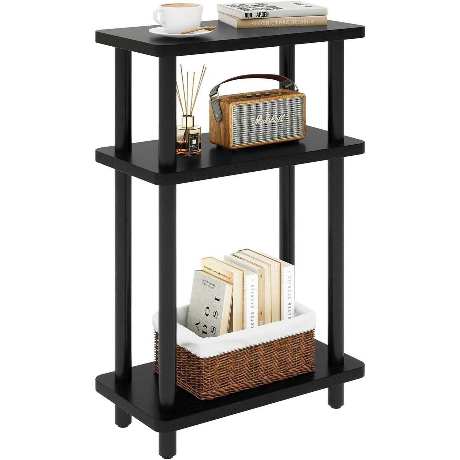 LuxusKollektion Beistelltisch Beistelltisch schmaler 3stufig Ablagefach 40 x 18 x 62.5 cm Schwarz