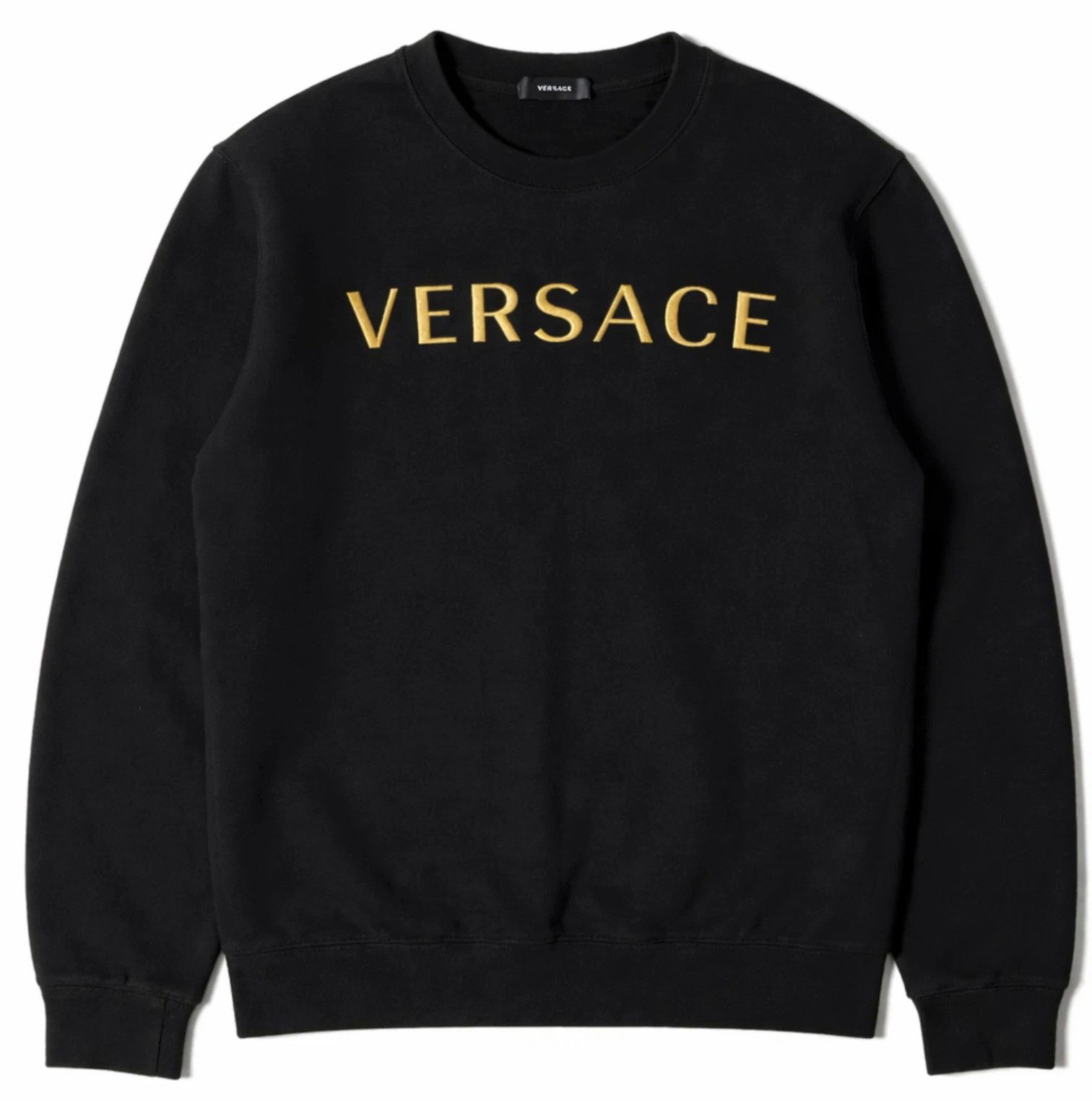 Versace Sweatshirt Stickerei Gold Logo Pullover Gebürstetes Stoff Teil der Versace Mainline, Extravagant, Atmungsaktives Material
