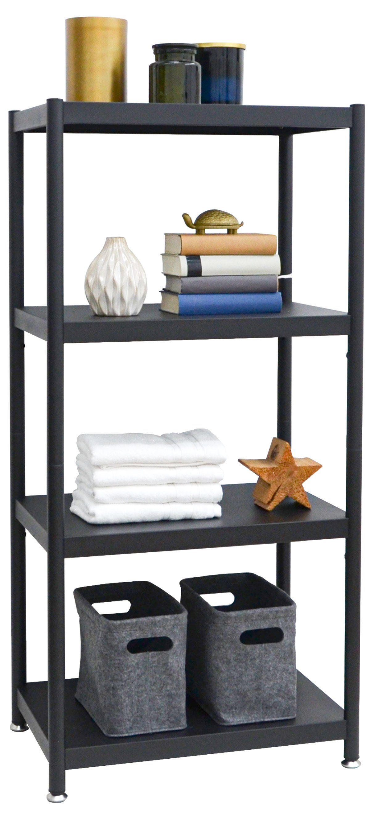 shelfr Regal Industrial Design Metallregal 61x41x130 cm Schwarz, Standregal mit 4 Ebenen | Regale