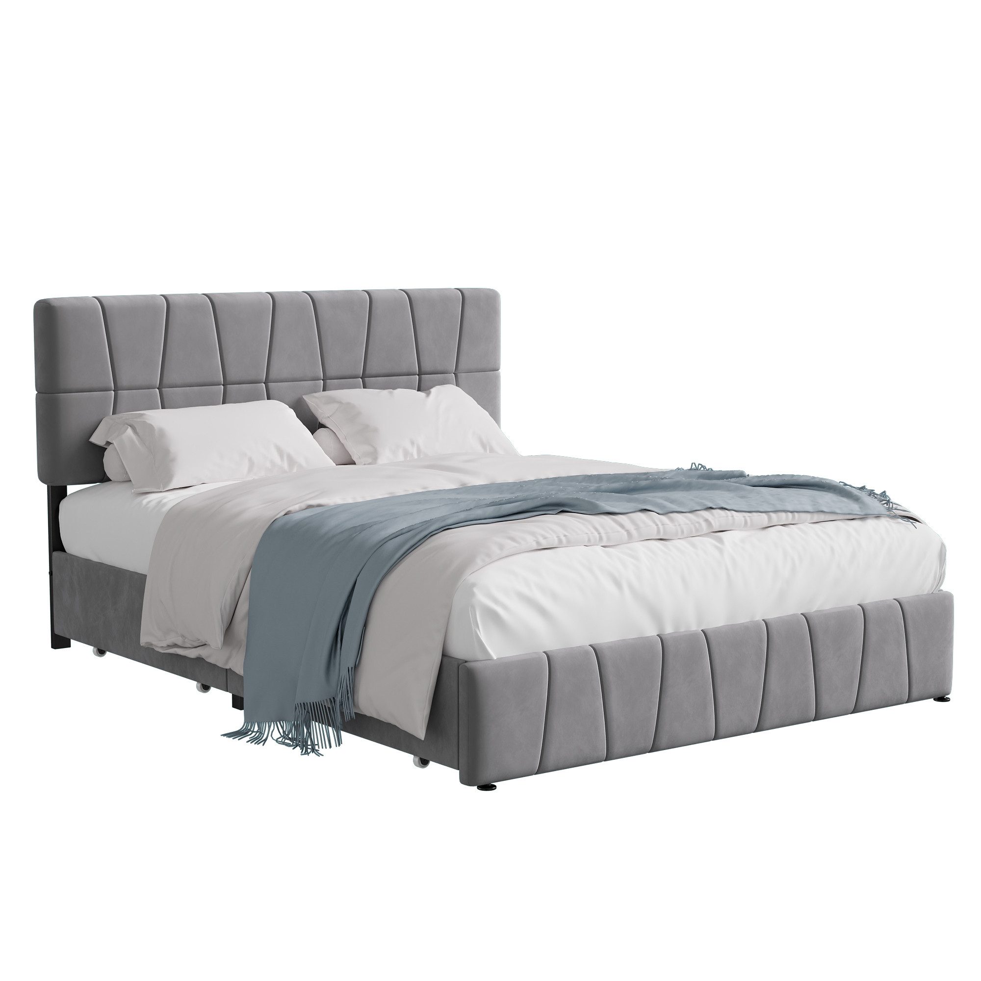 FUROKOY Stauraumbett Polsterbett Doppelbett mit 4 Schubladen (Grau Jugendbe günstig online kaufen