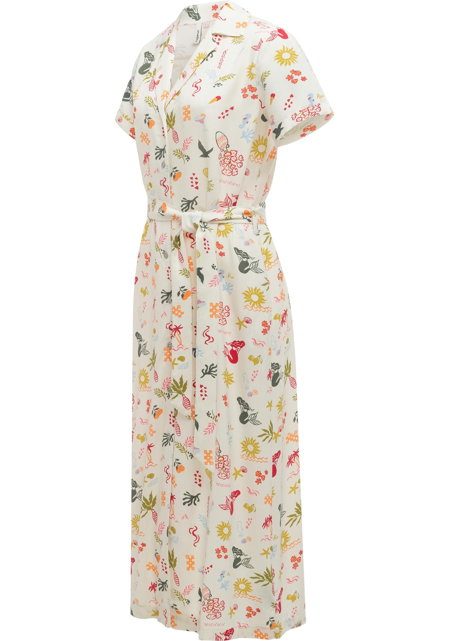 Ragwear Sommerkleid Sawira Long Print Gemustertes Midikleid mit Knopfleiste