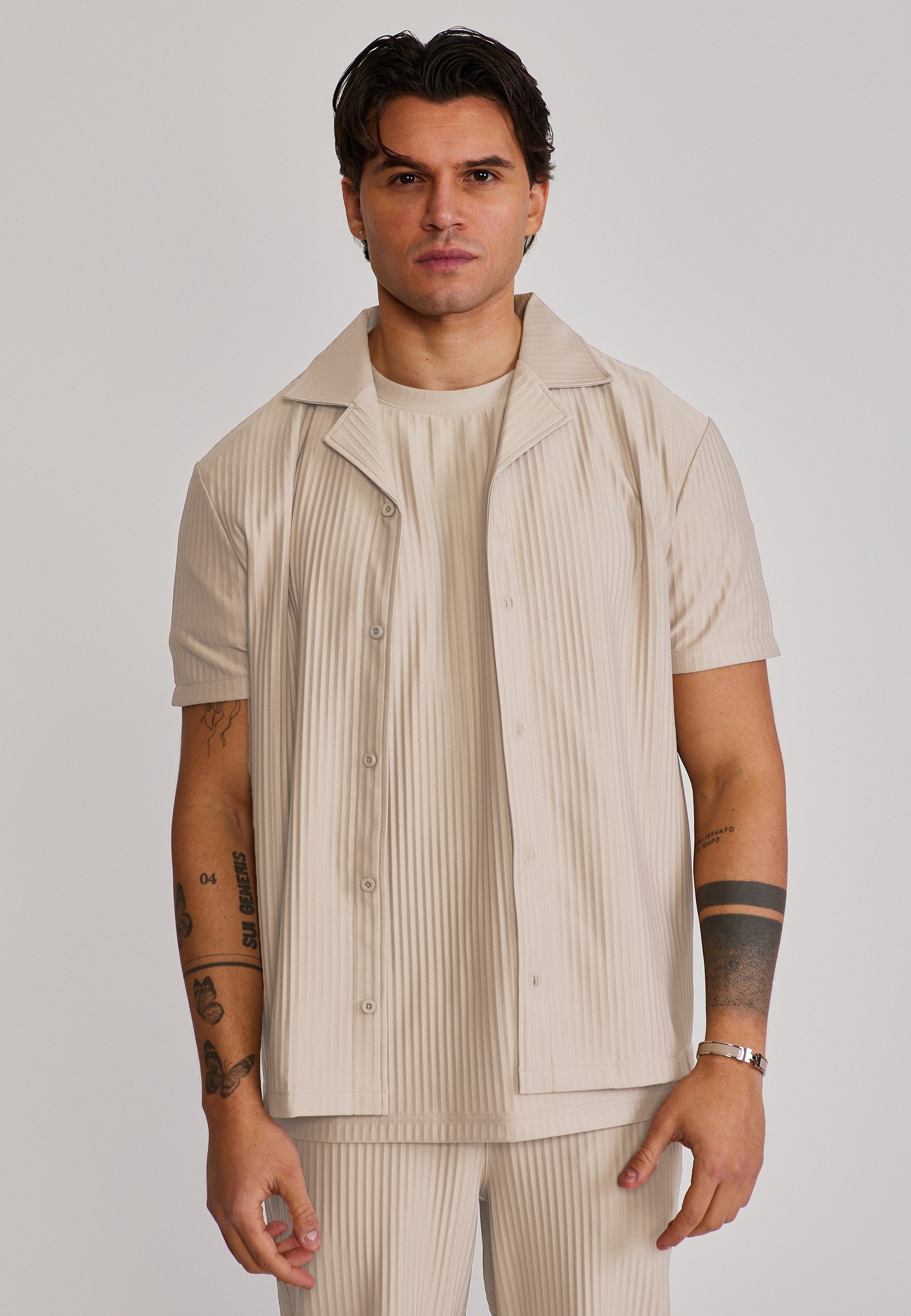 Siksilk Kurzarmhemd SikSilk Herren Ecru Plisse Shirt