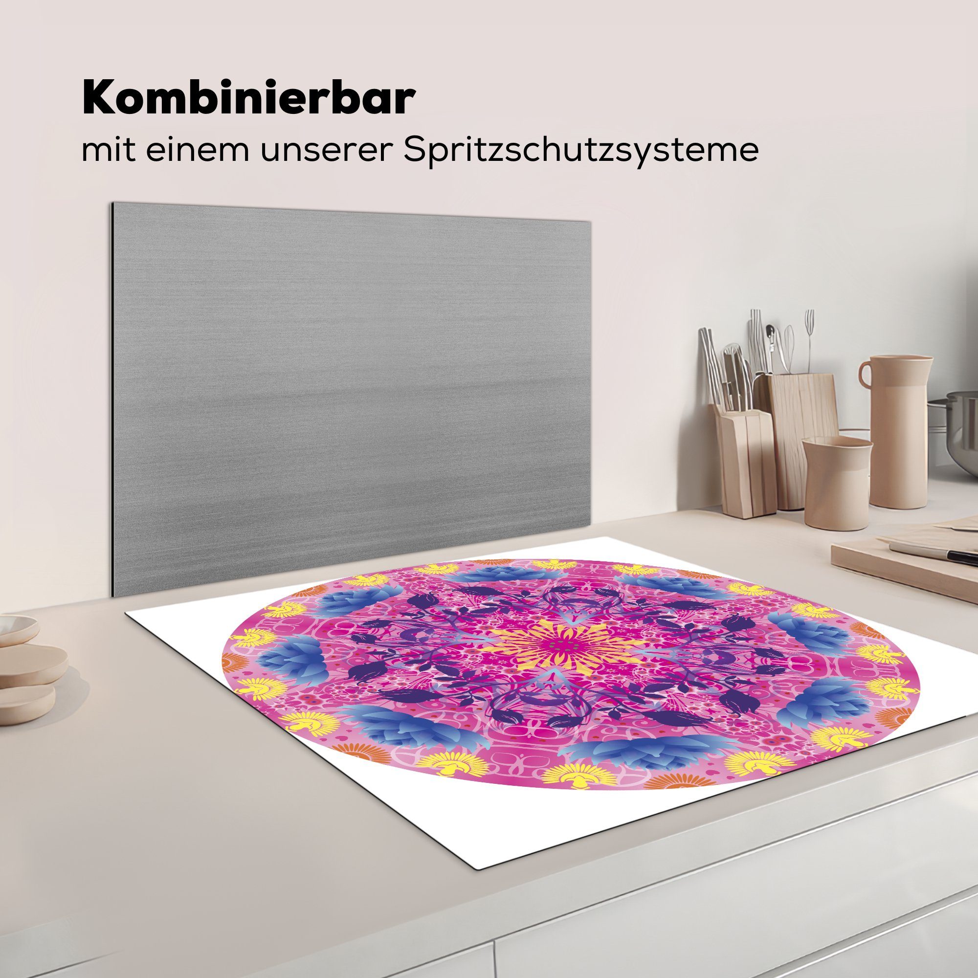 Mandala bunt, Ceranfeldabdeckung, Vinyl, Arbeitsplatte Herdblende-/Abdeckplatte MuchoWow 78x78 (1 cm, küche für tlg),