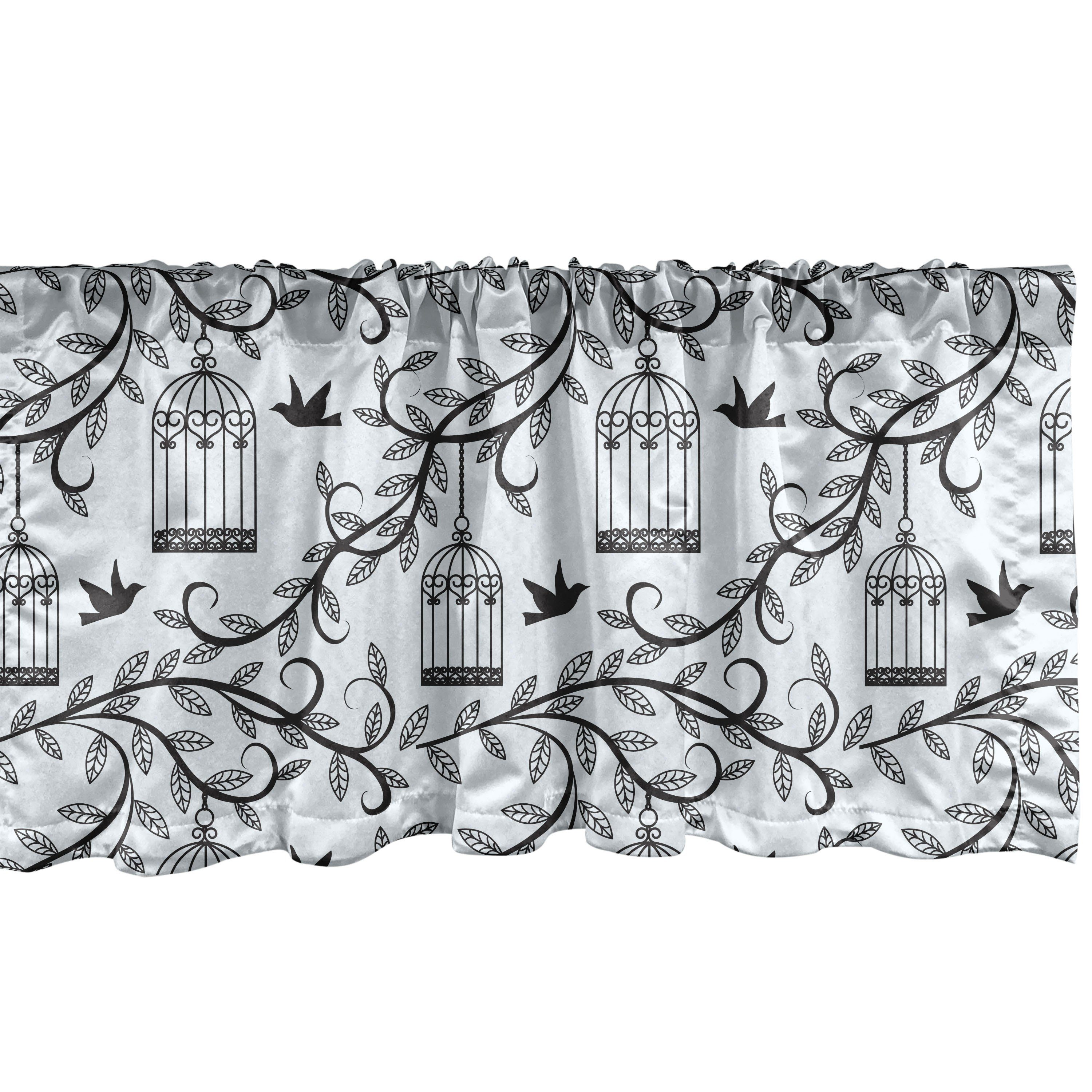 Scheibengardine Vorhang Volant für Küche Schlafzimmer Dekor mit Stangentasche, Abakuhaus, Microfaser, Vögel Zweig der Blumenbaum