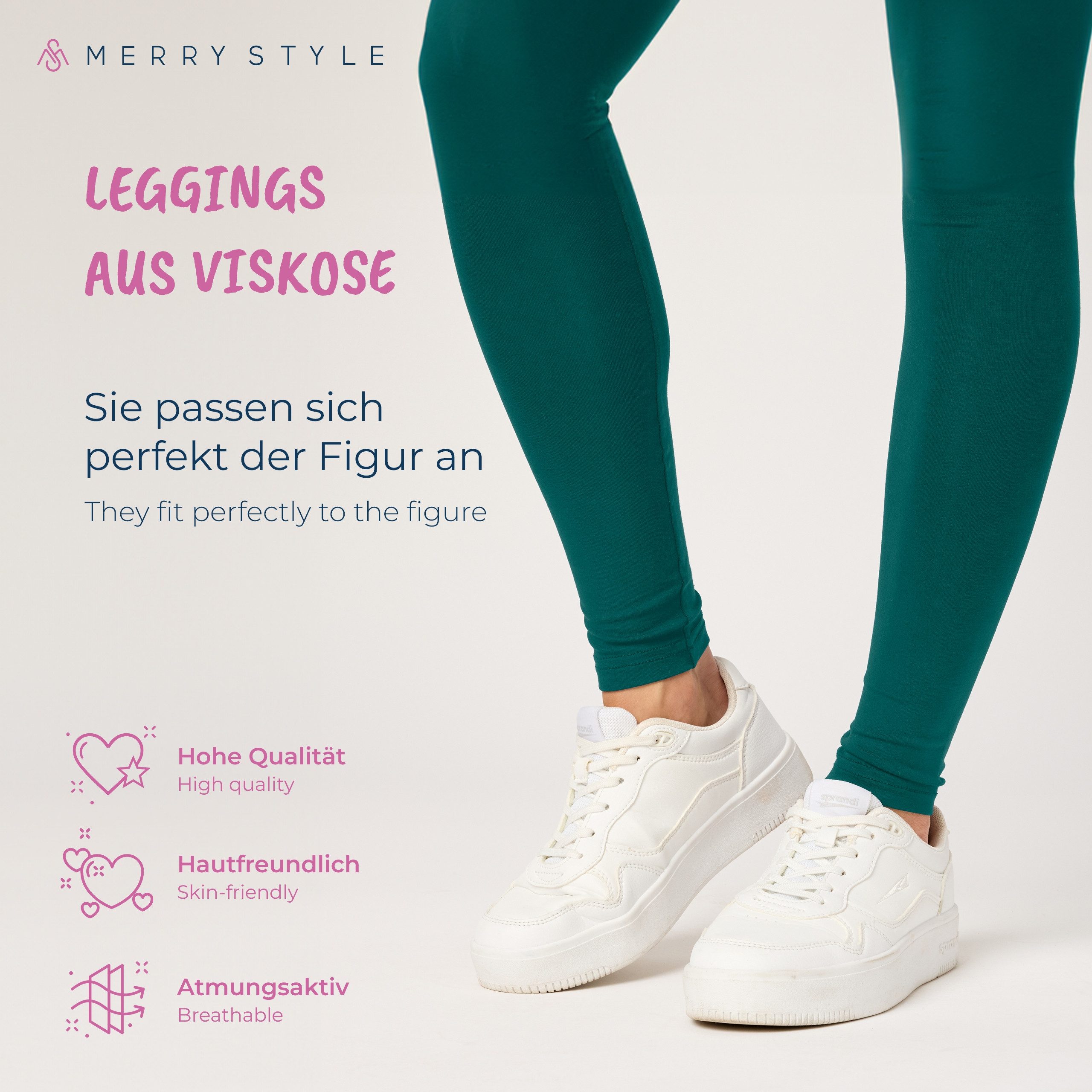 Merry Style Leggings Damen Hosen lang aus Viskose MS10-143 (1-tlg) elastischer Bund, atmungsaktiv – Bild 5 von 5