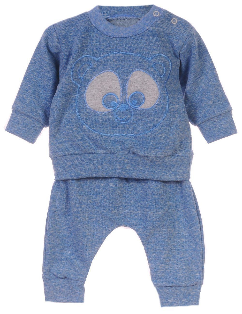 La Bortini Hausanzug Baby Anzug Pulli und Hose für Neugeborene in Blau in Blau mit Panda Stickerei, 56 62 68 74