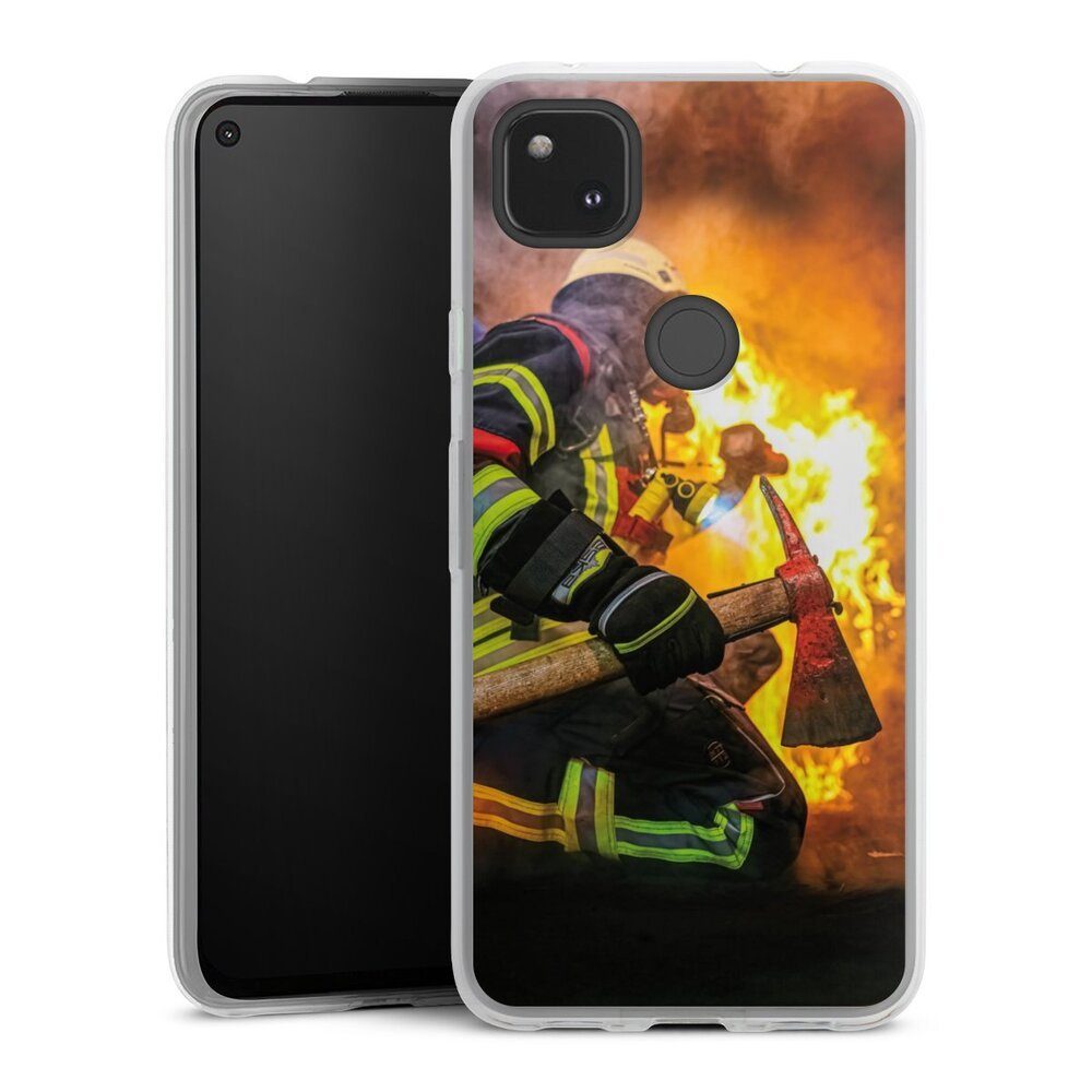 DeinDesign Handyhülle Feuerwehr Feuer Lebensretter Volunteer Firefighter, Google Pixel 4a Slim Case Silikon Hülle Ultra Dünn Schutzhülle