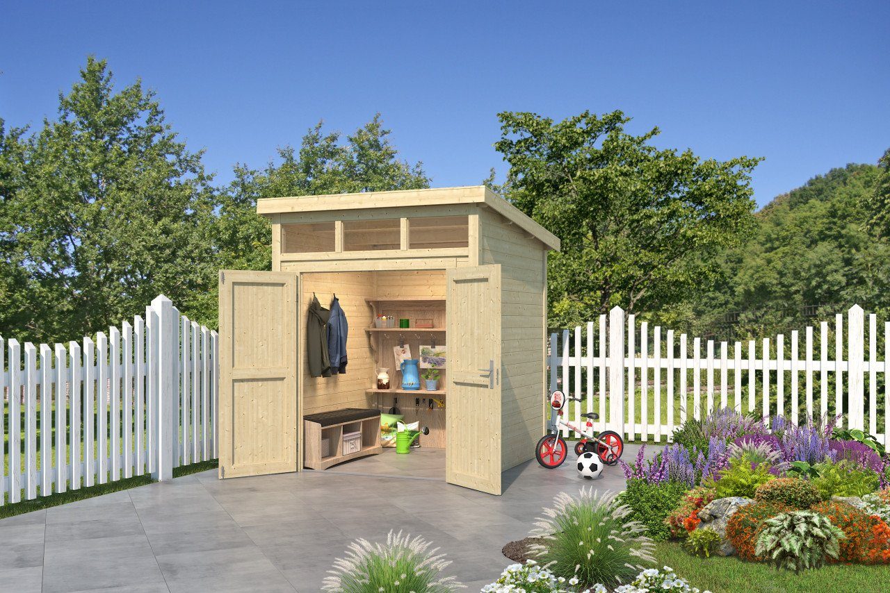 LASITA MAJA Gartenhaus Pultdach 2x2m klein Holz Kibo 1 in 28mm Wandstärke, BxT: 200x200 cm, ohne Fußboden, ohne Dacheindeckung
