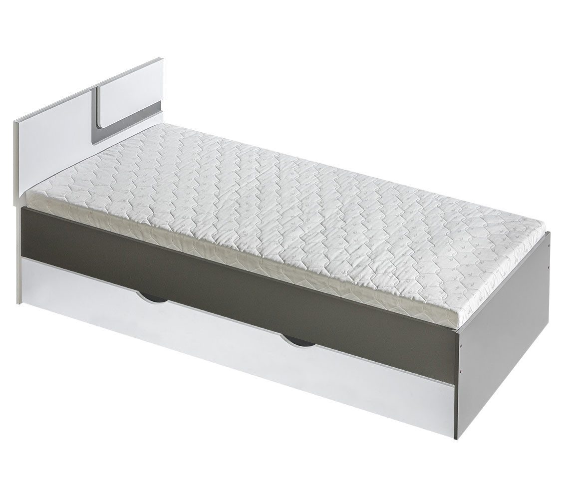 Feldmann-Wohnen Einzelbett Apetito (1 Bettgestell mit Bettschublade, 2-tlg., Moderne Optik, Griffmulden, inklusive Rollrost), 90x200cm Anthrazit / Weiß