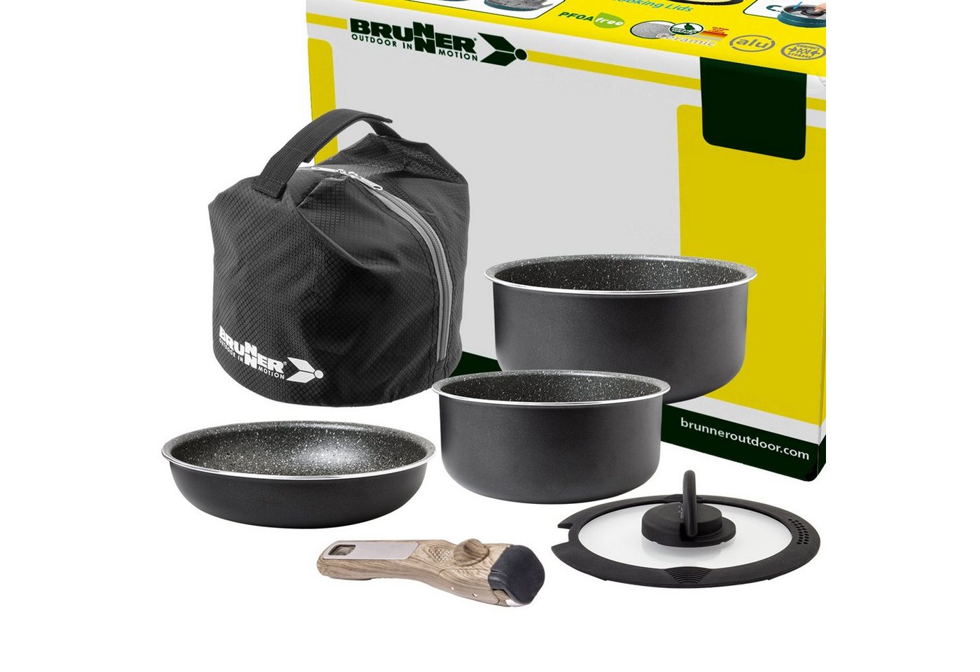 BRUNNER Topf-Set BRUNNER Camping Topfset PIRATE Vacublock Leicht, Stapelbar, Alu, (5-tlg)