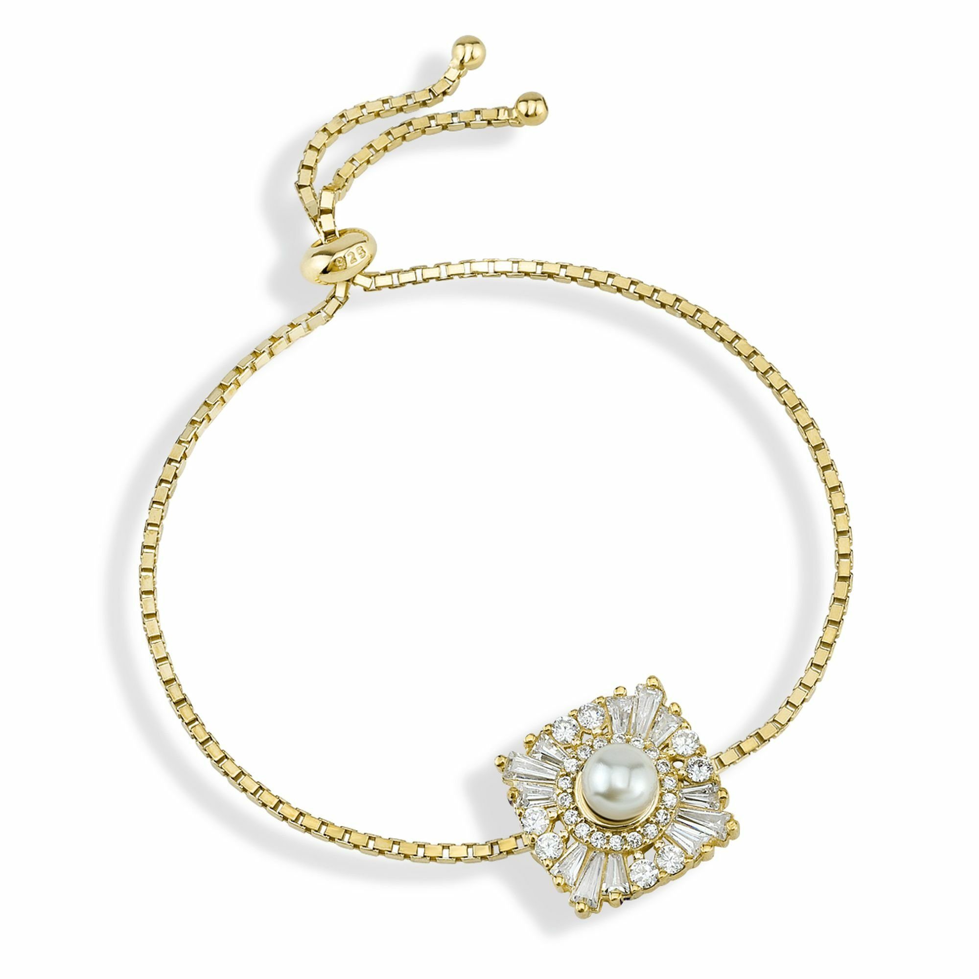 dKeniz Armband 925/- Sterling Silber vergoldet Karree Perle | Silberarmbänder
