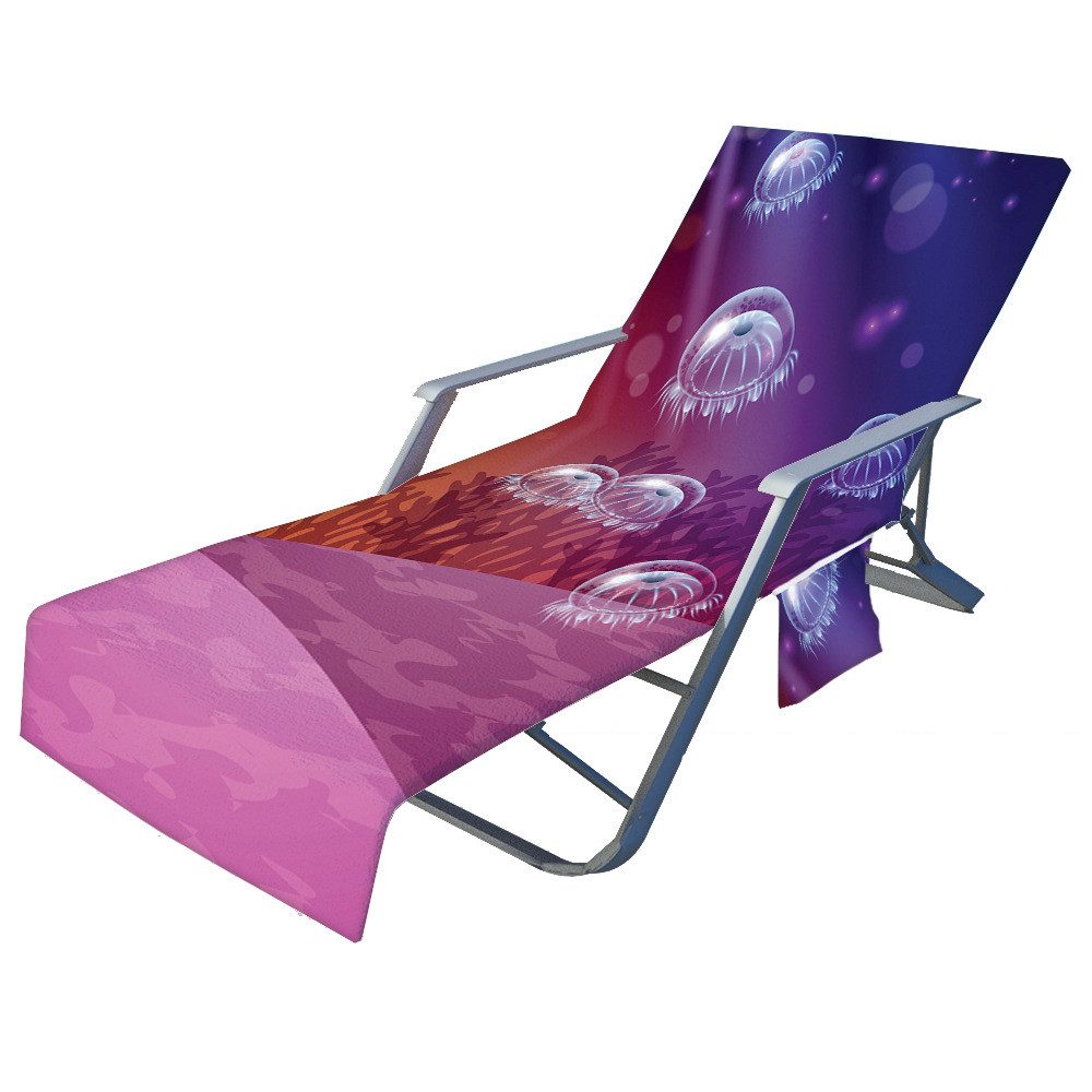 Bwecuy Strandtuch Ozean Schonbezug für Gartenliege Frottee Liegenauflage Garten, Sonnenliege Handtuch mit 2 Taschen Stuhl Strandtuch