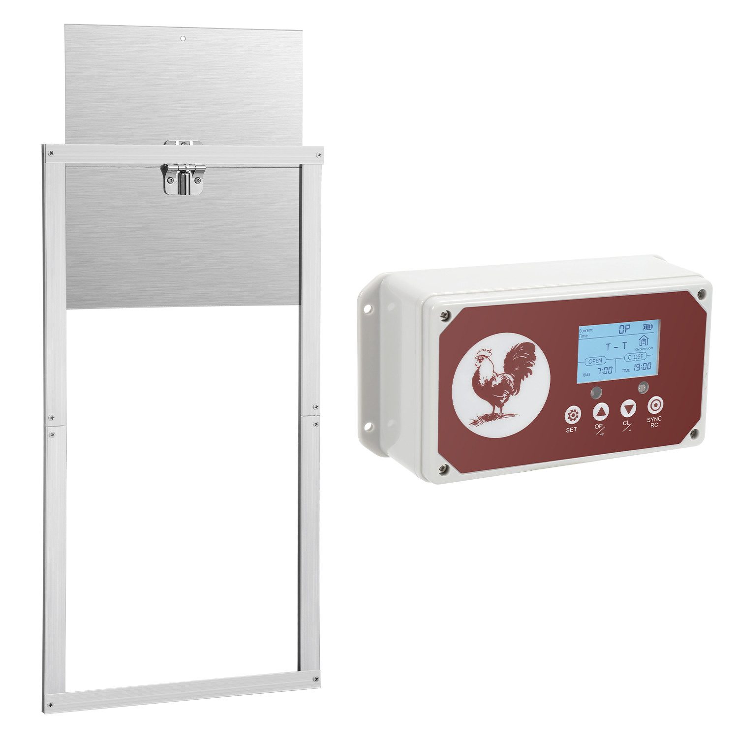 Clanmacy Haustierklappe Hühnerstall Automatische Aluminiumlegierung/ABS Hühnertür mitSchieber, Timer-Steuerung, Einklemmschutz