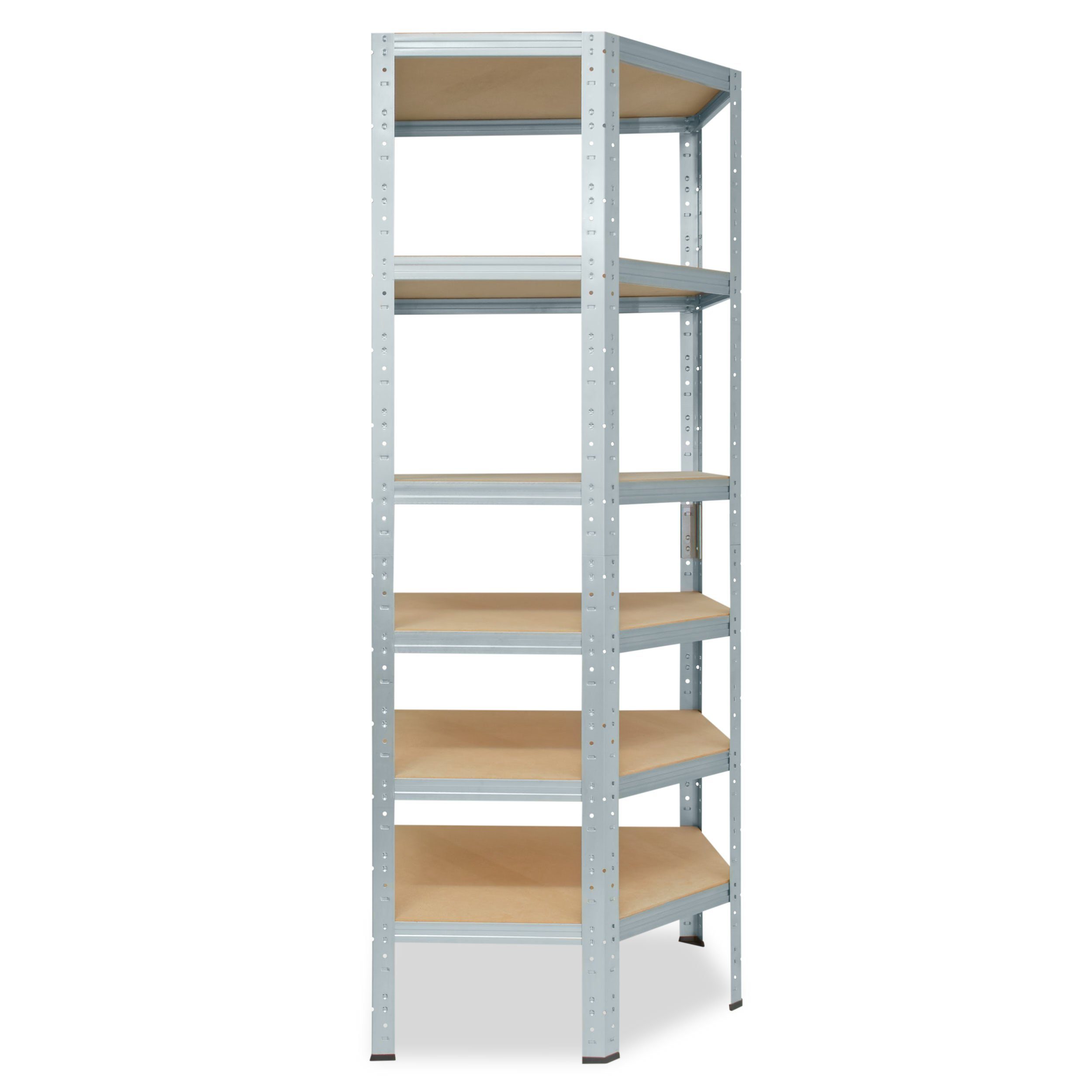 shelfplaza Eckregal HOME, 180x70x40cm verzinkt, Metall Corner Ecke, Tragkraft Garagen 145kg Regal Shelf Eckregal Schwerlastregal verzinkt Steckregal Eckregal 6 Keller stehend mit Böden