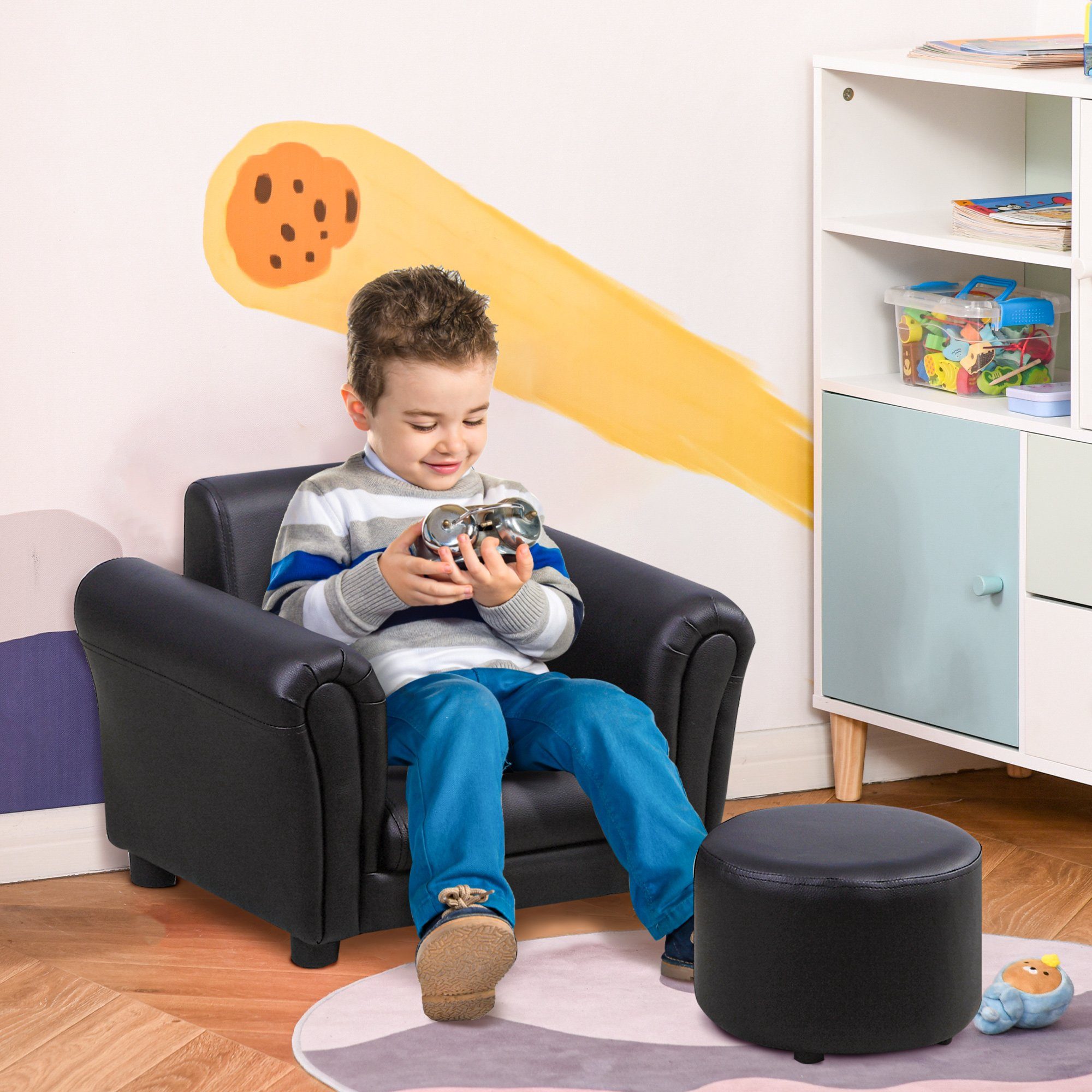HOMCOM Sessel Kindersessel mit Fußhocker