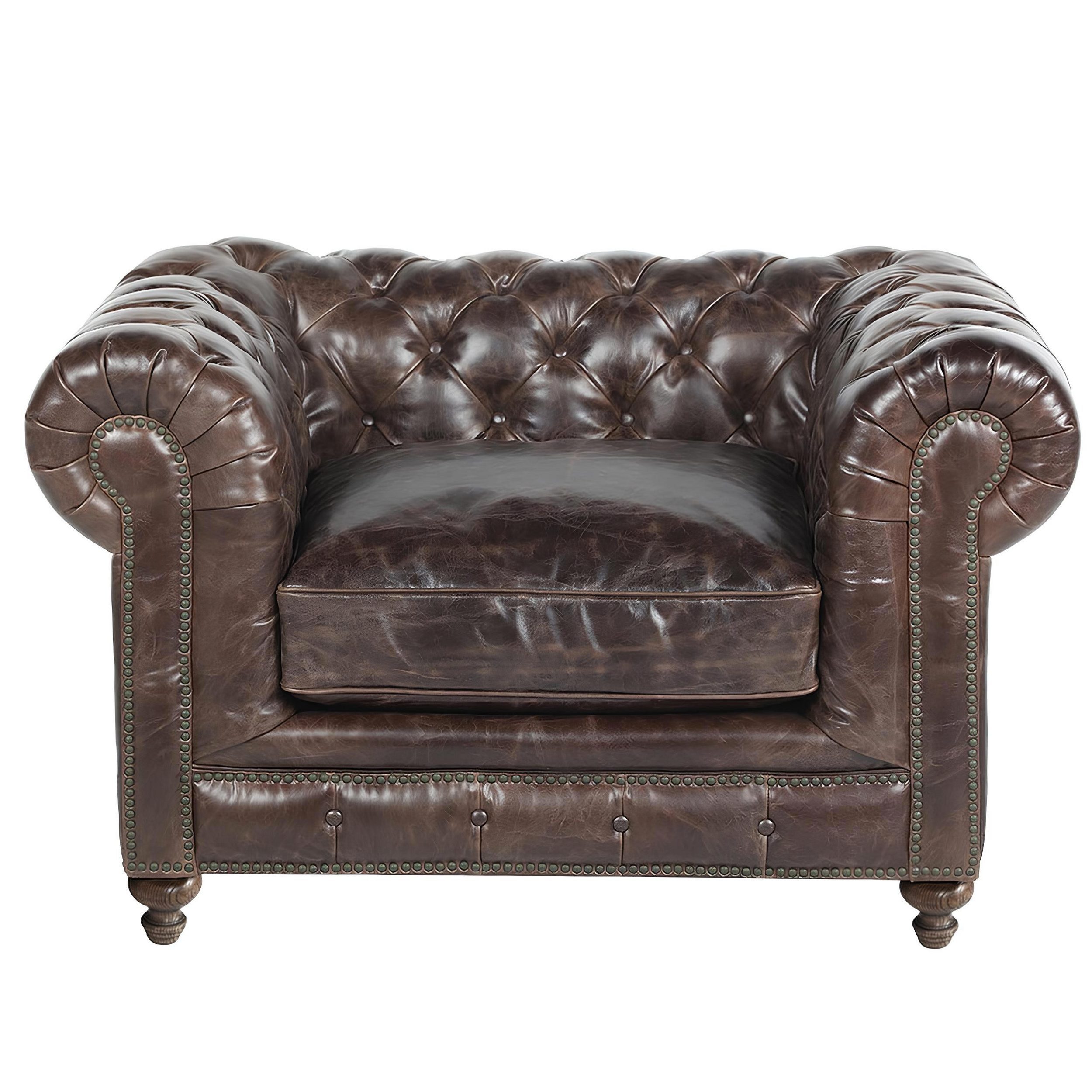 Xlmoebel Chesterfield-Sessel Clubsessel Echtleder Antik Braun – Vintage Eleganz (1-St., Chesterfield Sessel 4062292300202), Hergestellt in Europa