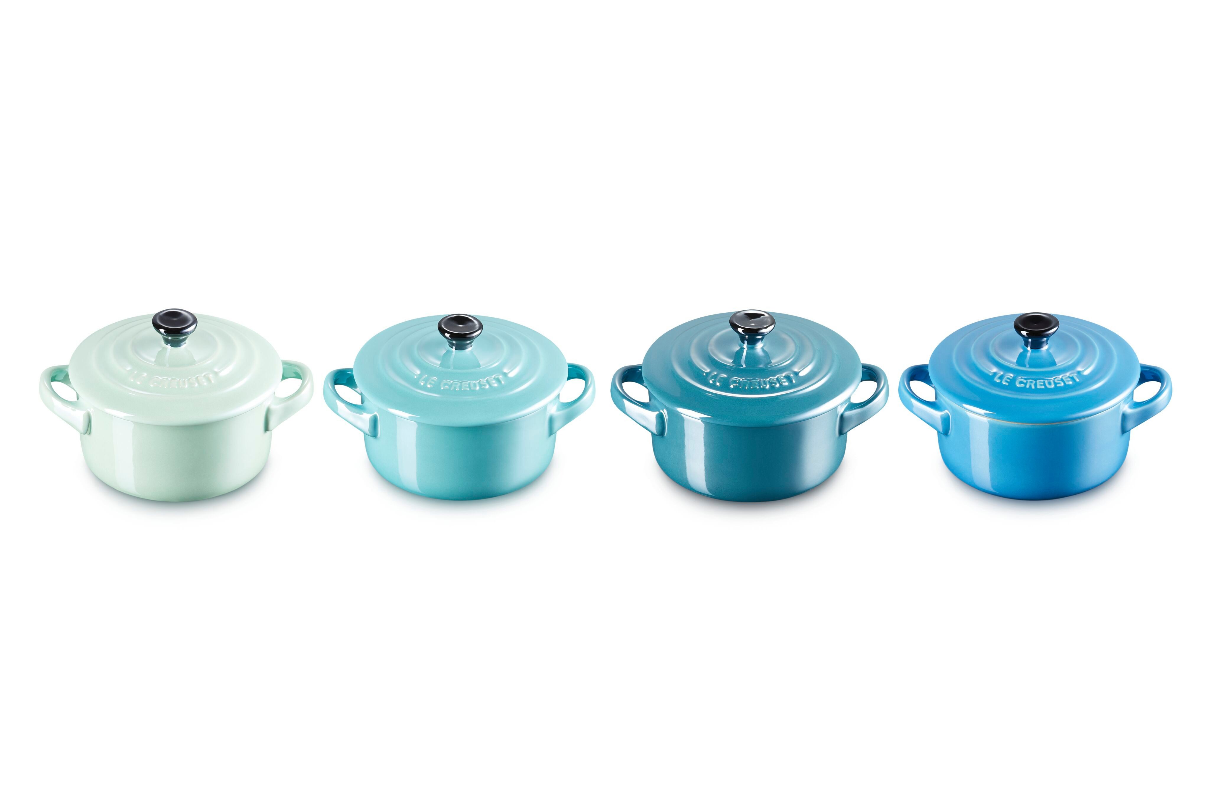 LE CREUSET Snackschale Mini Cocottes, je 200 ml, 10 x 5 cm, Steinzeug, (Set, 4-tlg), Metallics (Cool Mint/Karibik/Deep Teal/Marseille), 69212108139131