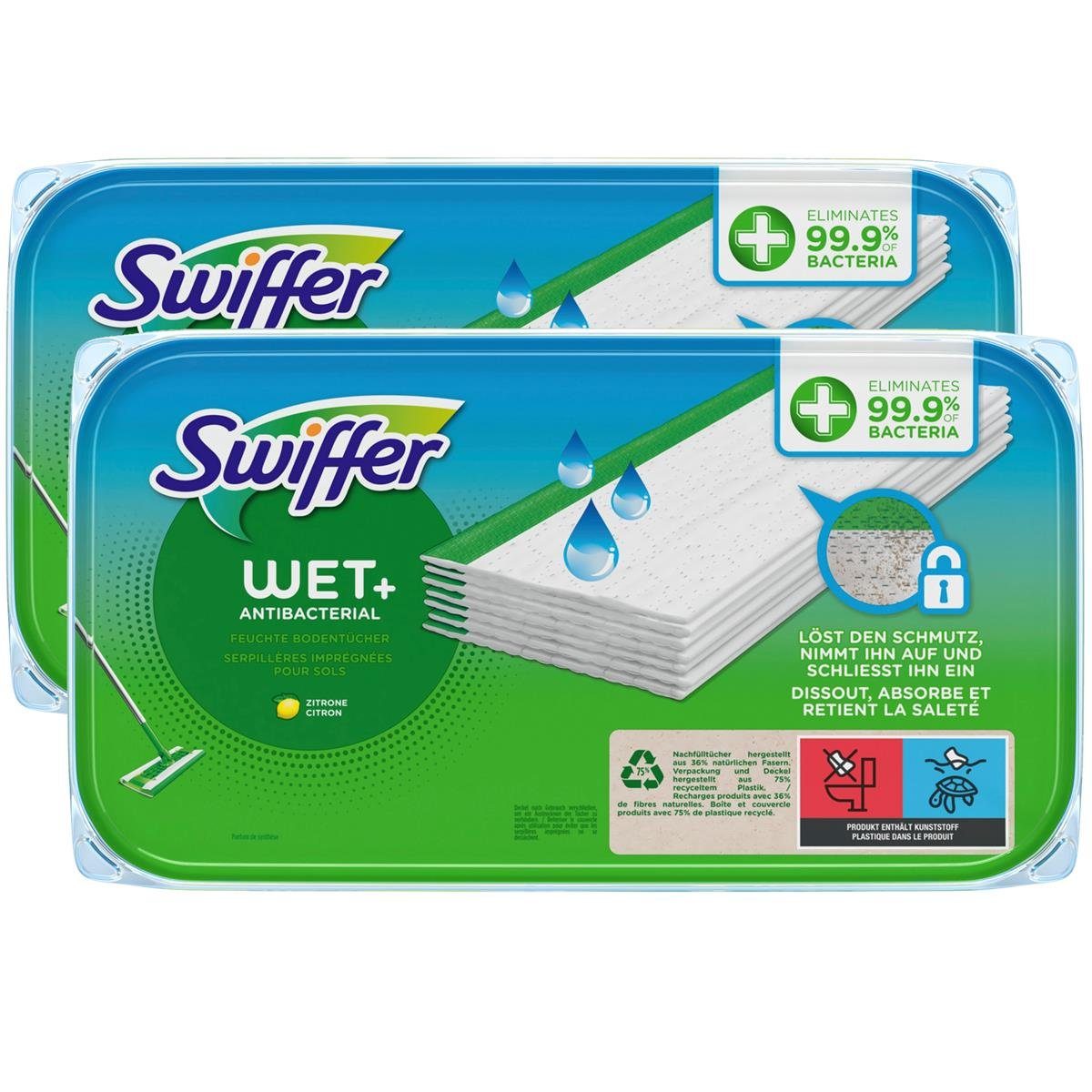 Swiffer Swiffer WET+ Anti-Bakt. feuchte Bodentücher 10 Stück mit Zitronenduft Fussbodenreiniger