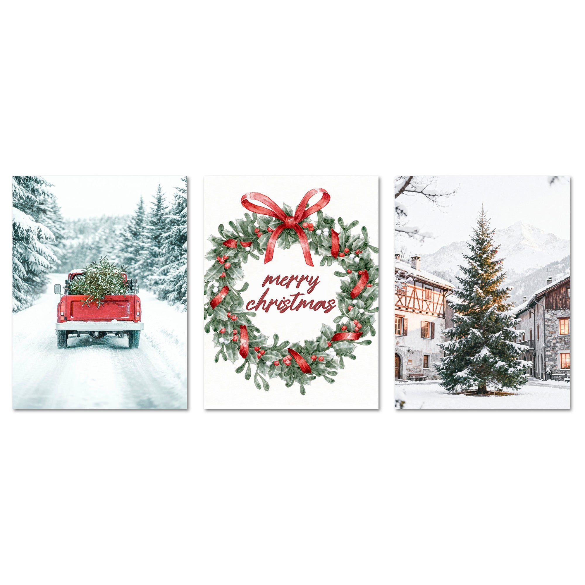 ARTFAVES Bilder-Collage Poster Set Merry Christmas I mehrteilige Bilderwand I Wandbilder Weihn, (Wandbilder modern, 3 St)