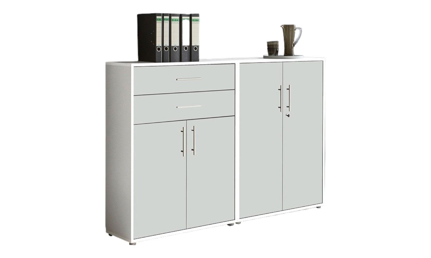 BMG Möbel Aktenschrank Office Edition Set 12 (Set 12, Büroschrank abschließbar mit Metallgriffen) abschließbarer Aktenschrank mit Schubkastenschrank, Made in Germany